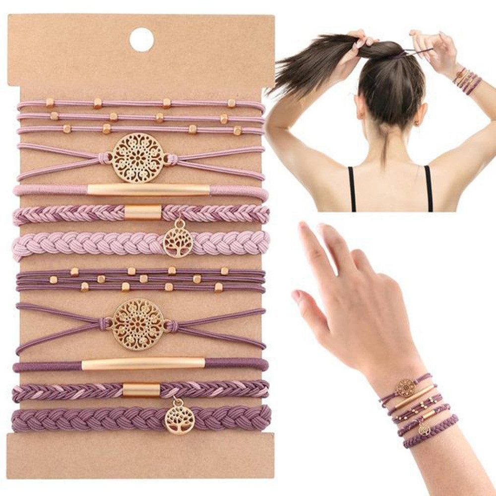 nsihing Haargummi 10 Stück Haargummi Damen, Elastische Geflochtene Haargummis, für Mädchen mit Perlen, Boho Haargummi für Langes Haar