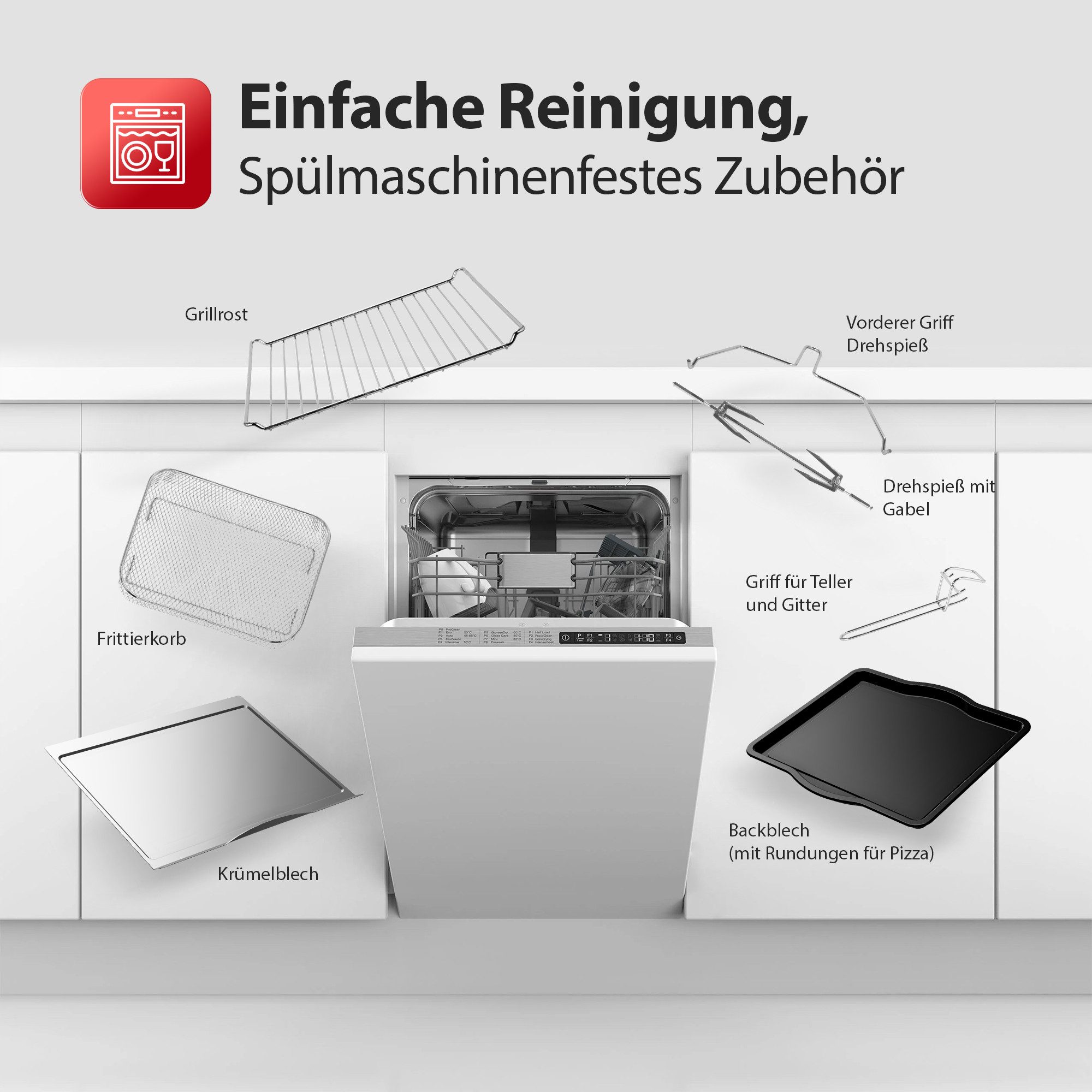 TurboTronic by Z-Line Minibackofen 1700 W, 32 l Mini Backofen mit Airfryer, Umluft, Drehspieß, Pizzaofen, Tischbackofen, kleiner Backofen, Heißluftfritteuse, To – Bild 5 von 5