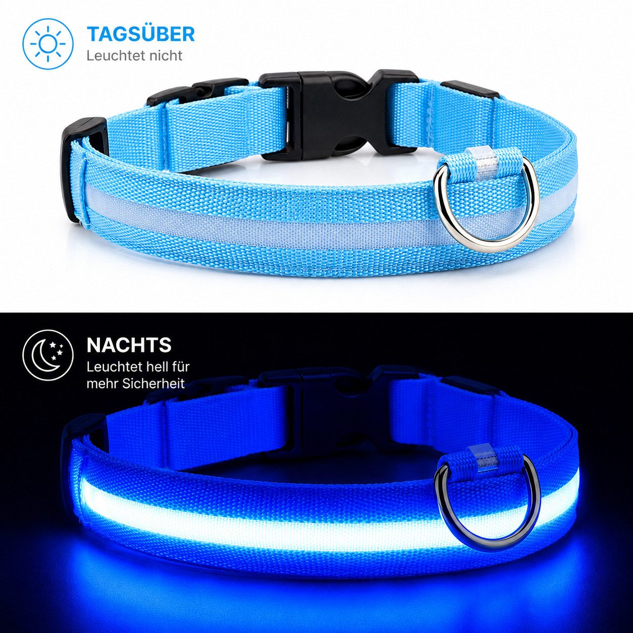 FroShop Hundehalsbandleuchte LED Hundehalsband USB aufladbar (S/M/L/XL) Leuchthalsband Nylon, LED fest integriert, verschiedene Farben, Akku Halsband reflektierend verstellbar Blinkhalsband für Hunde