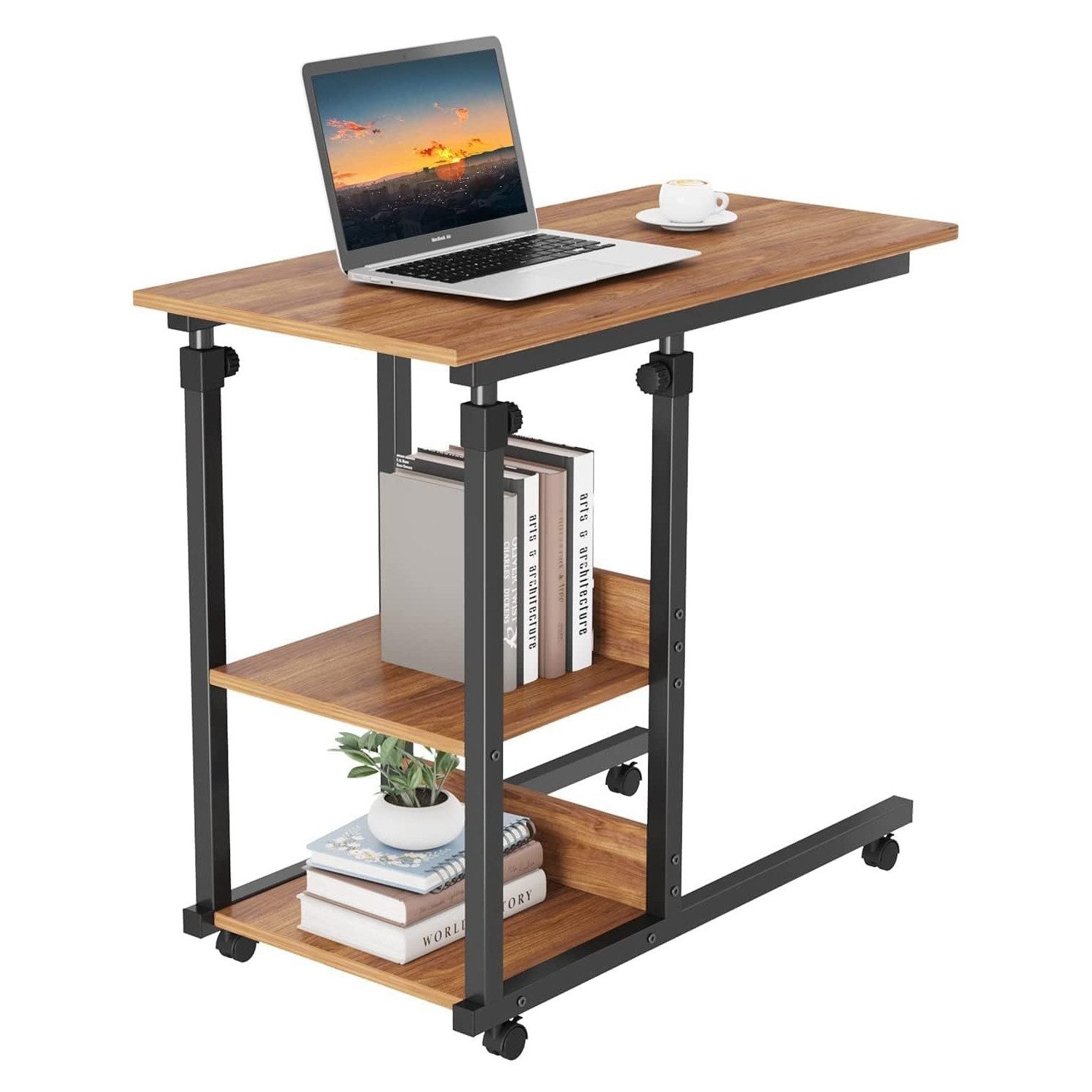 ToteBox Schreibtisch mit Rollen Holz Laptoptisch Höhenverstellbar,Sofatisch Nachttisch
