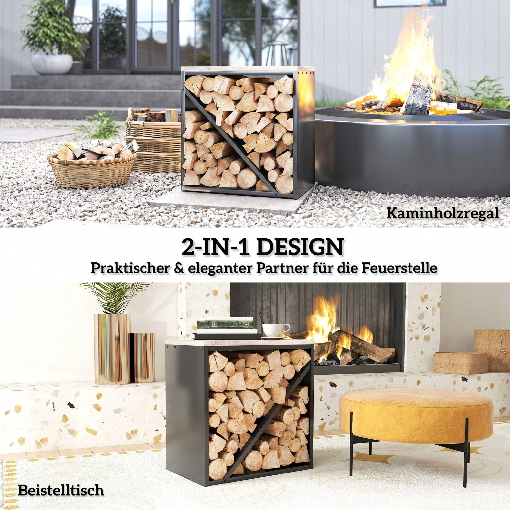 Outsunny Kaminholzregal Brennholzregal mit Trenner Kaminholzständer für Kamin Feuerholzregal, BxTxH:36x36x60 cm, (Holzlager, 1-St., Holzregal), für Feuerholz, B – Bild 4 von 5
