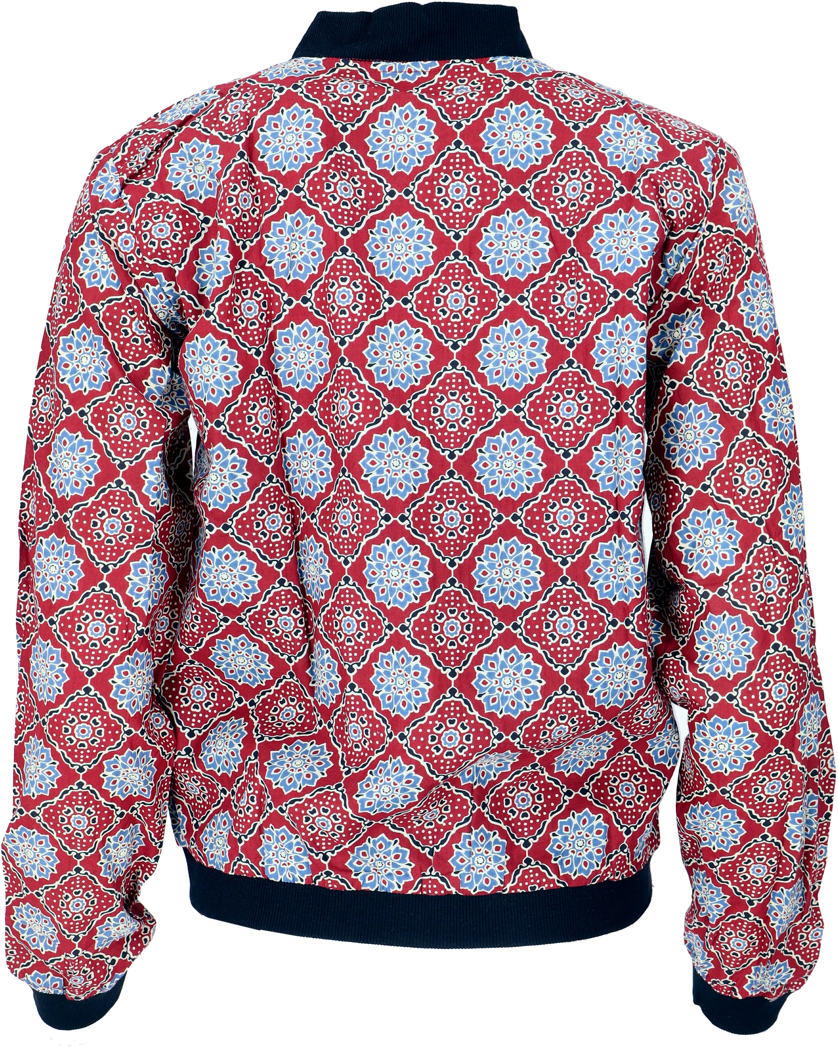 Guru-Shop Langjacke Boho Style rot/blau - Baumwolle Bomberjacke aus