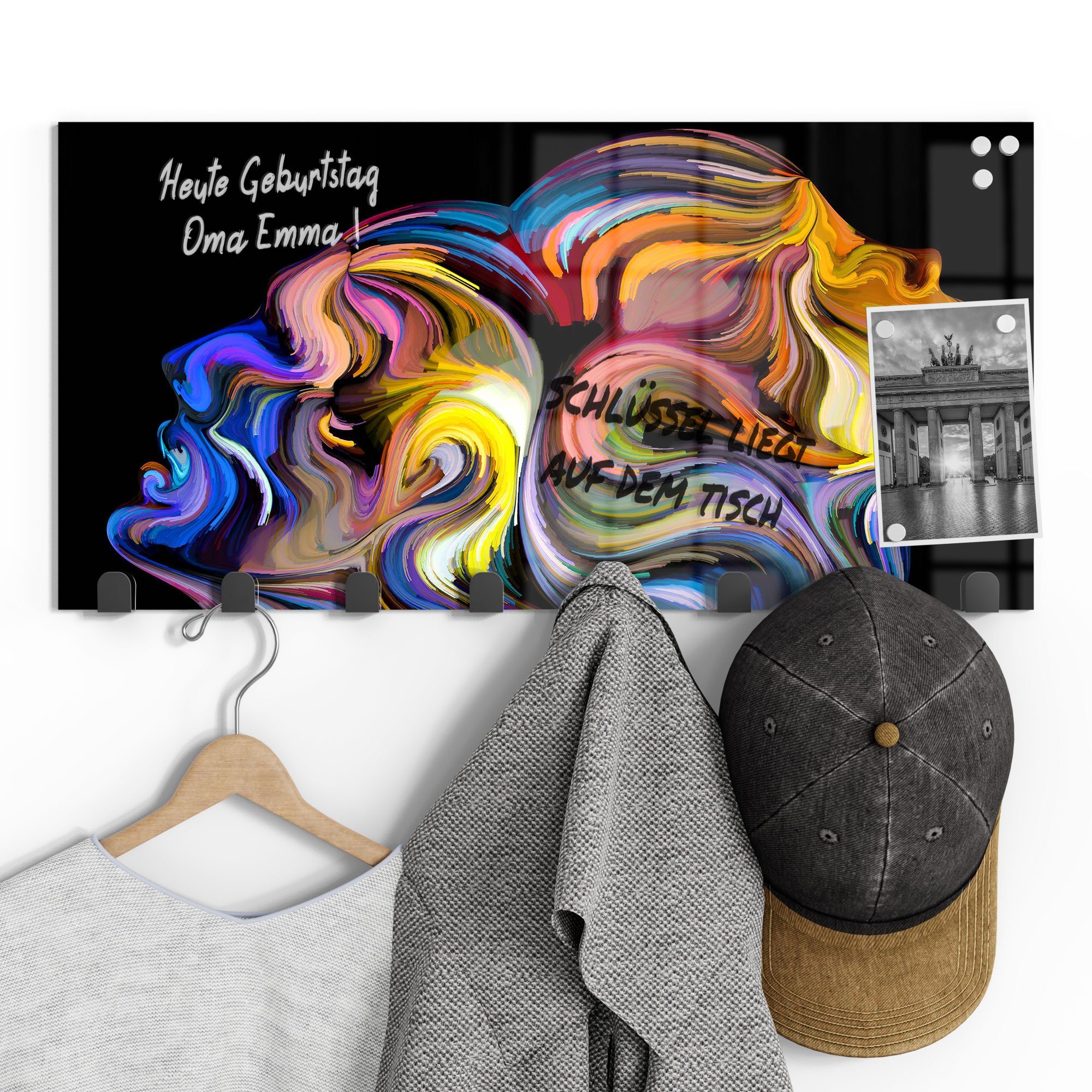 Kleiderhaken magnetisch Glas Garderobe Kopf', beschreibbar Paneel Kopf DEQORI an 'Liebespaar
