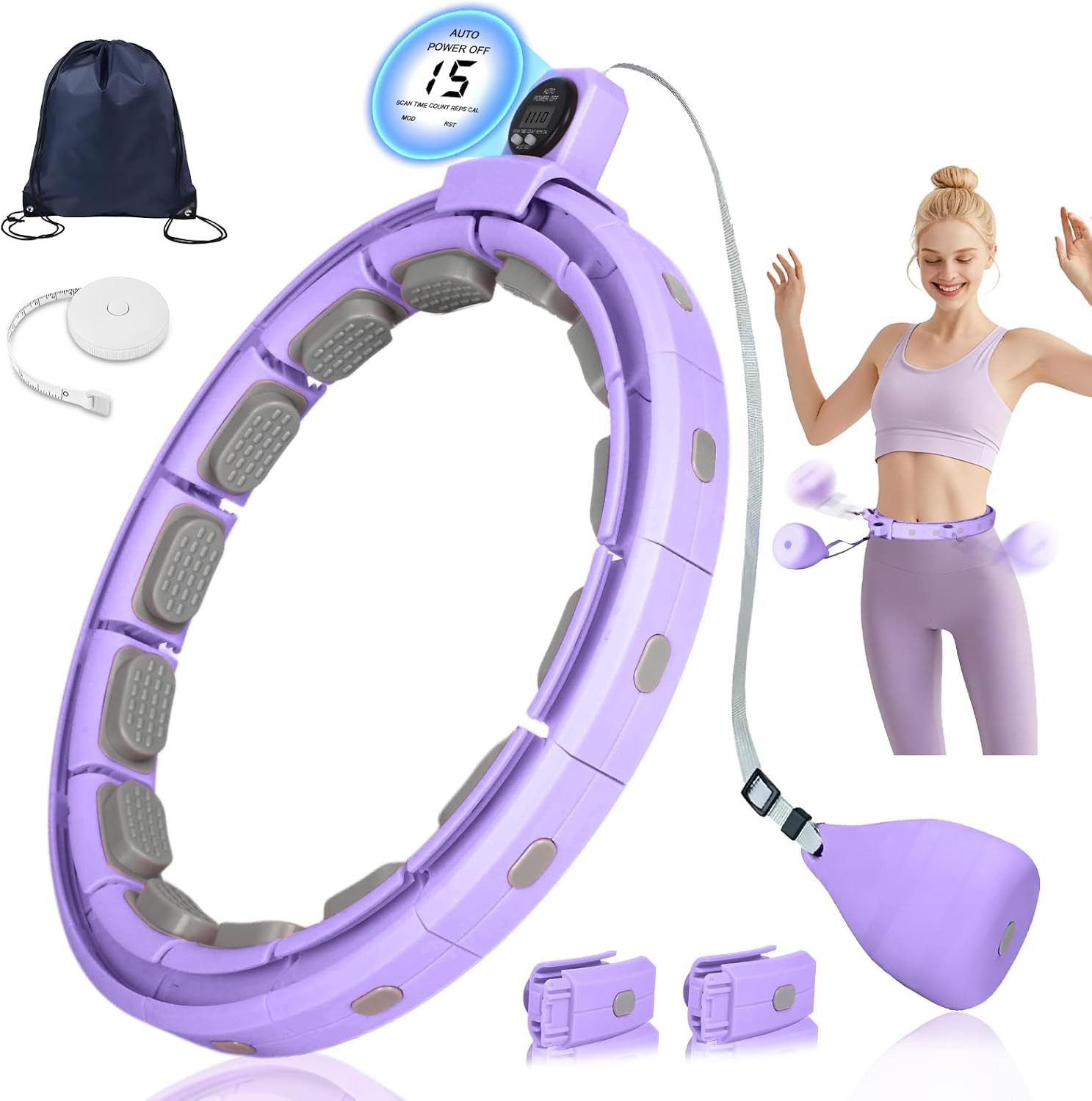 Xruiy Hula-Hoop-Reifen mit Massagebällen & Kalorienzähler, Smart verstellbarer Fitness-Hoop, mit Gewichtsbällen – leiser Bauchtrainer zur Fettverbrennung Zuhause