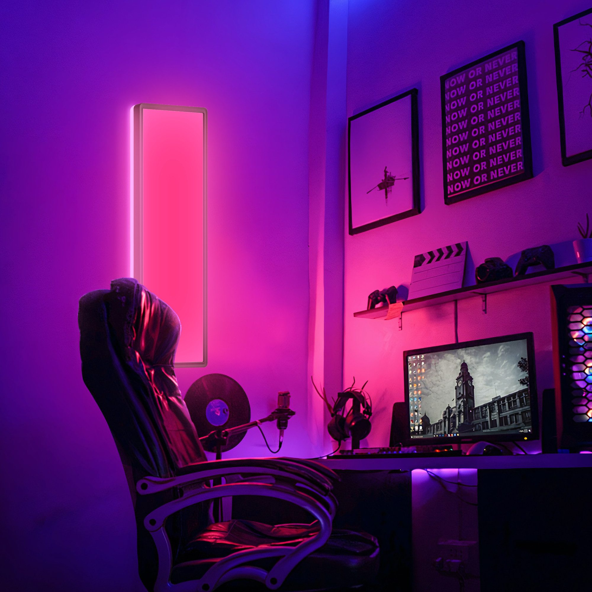B.K.Licht Deckenleuchte LED Deckenlampe dimmbar Wohnzimmer Fernbedienung Backlight schwarz, Fernbedienung, LED fest integriert, 4000K - neutralweiß, RGB-Farbwechsler, RGB Panel rechteckig 58x20cm flach 22W 3000lm 230V Memory Büro BKL1555