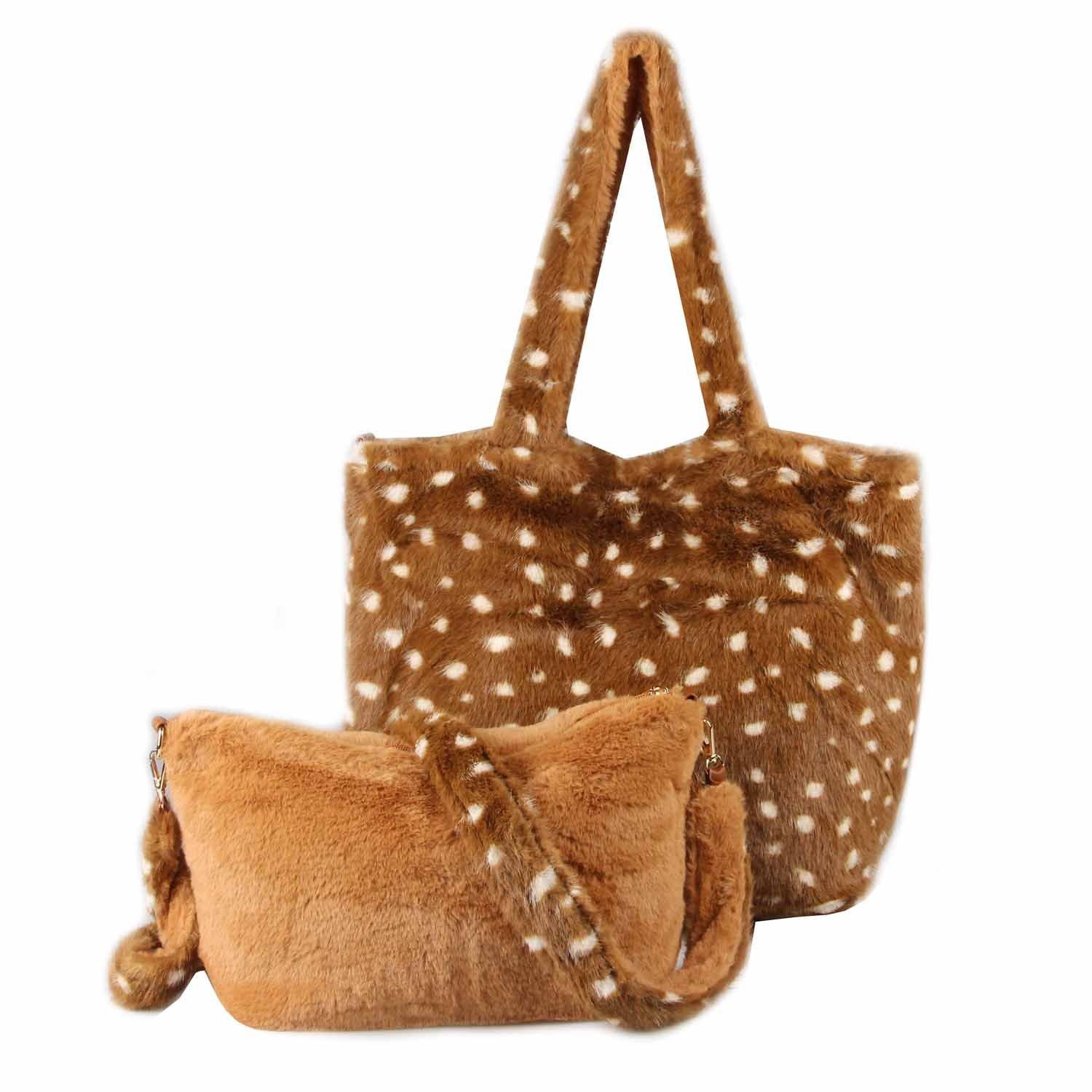 ITALYSHOP24 Schultertasche XXL Damen Leopard Print Tasche Tote Bag PELZTASCHE Shopper Crossbody, Leo Umhängetasche Teddytasche Plüsch Felltasche Weekender Kunstpelz