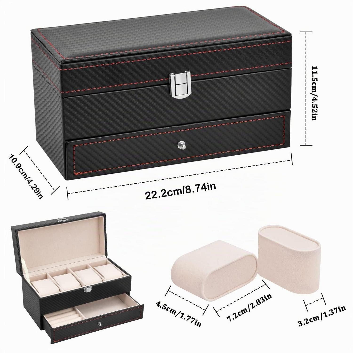 LuxusKollektion Uhrenbox Uhrenbox 4 Uhren Schwarz (1 St)