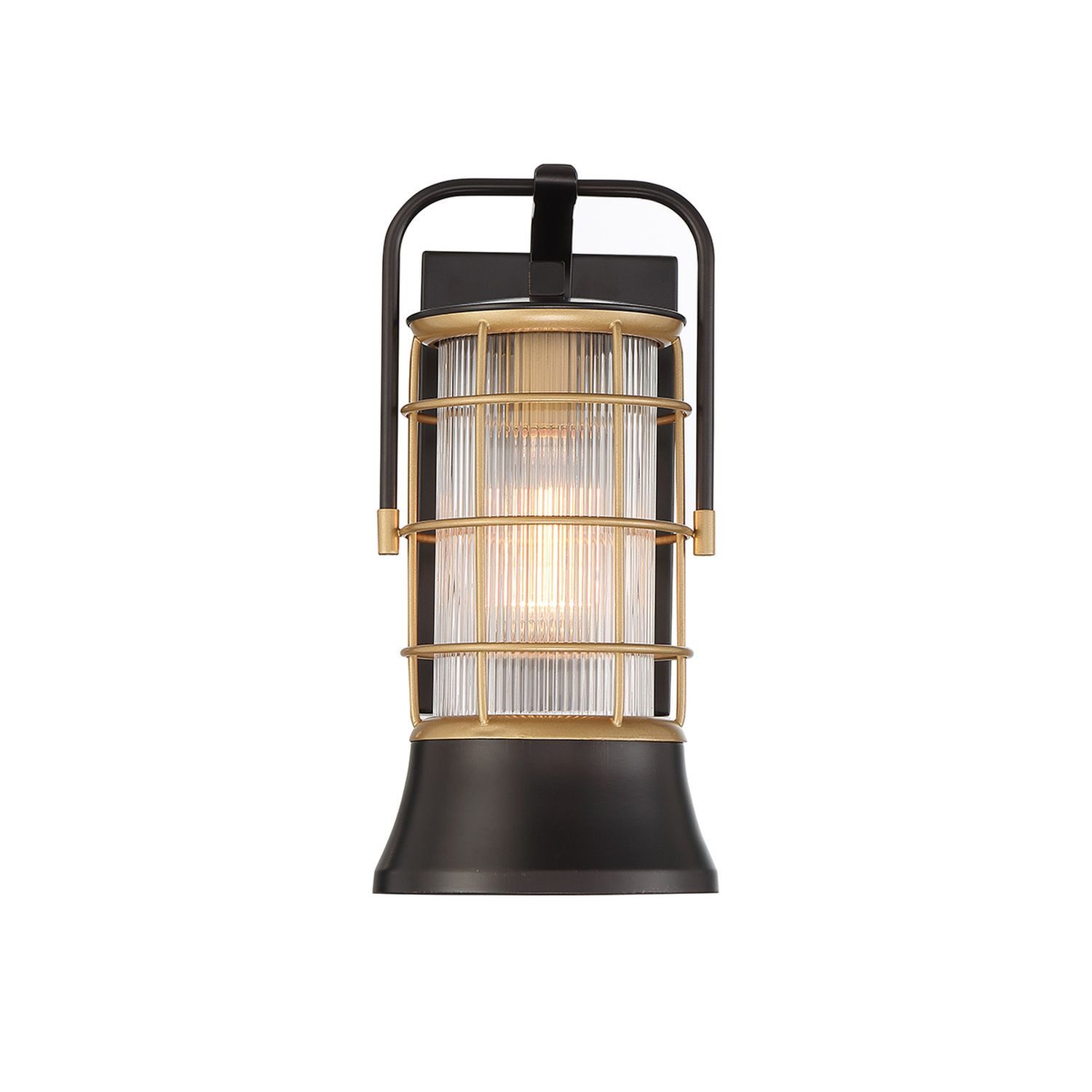 Licht-Erlebnisse Außen-Wandleuchte HADRIC, ohne Leuchtmittel, IP44 H: 33.5 cm klein Metall Glas E27 in Schwarz Gold Maritim