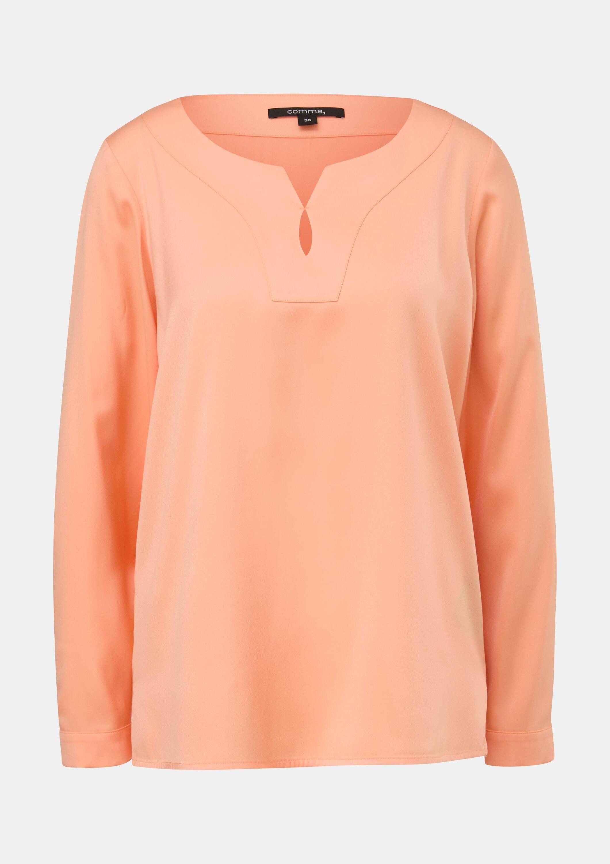comma Langarmbluse Bluse Satinbluse mit Tunika-Ausschnitt