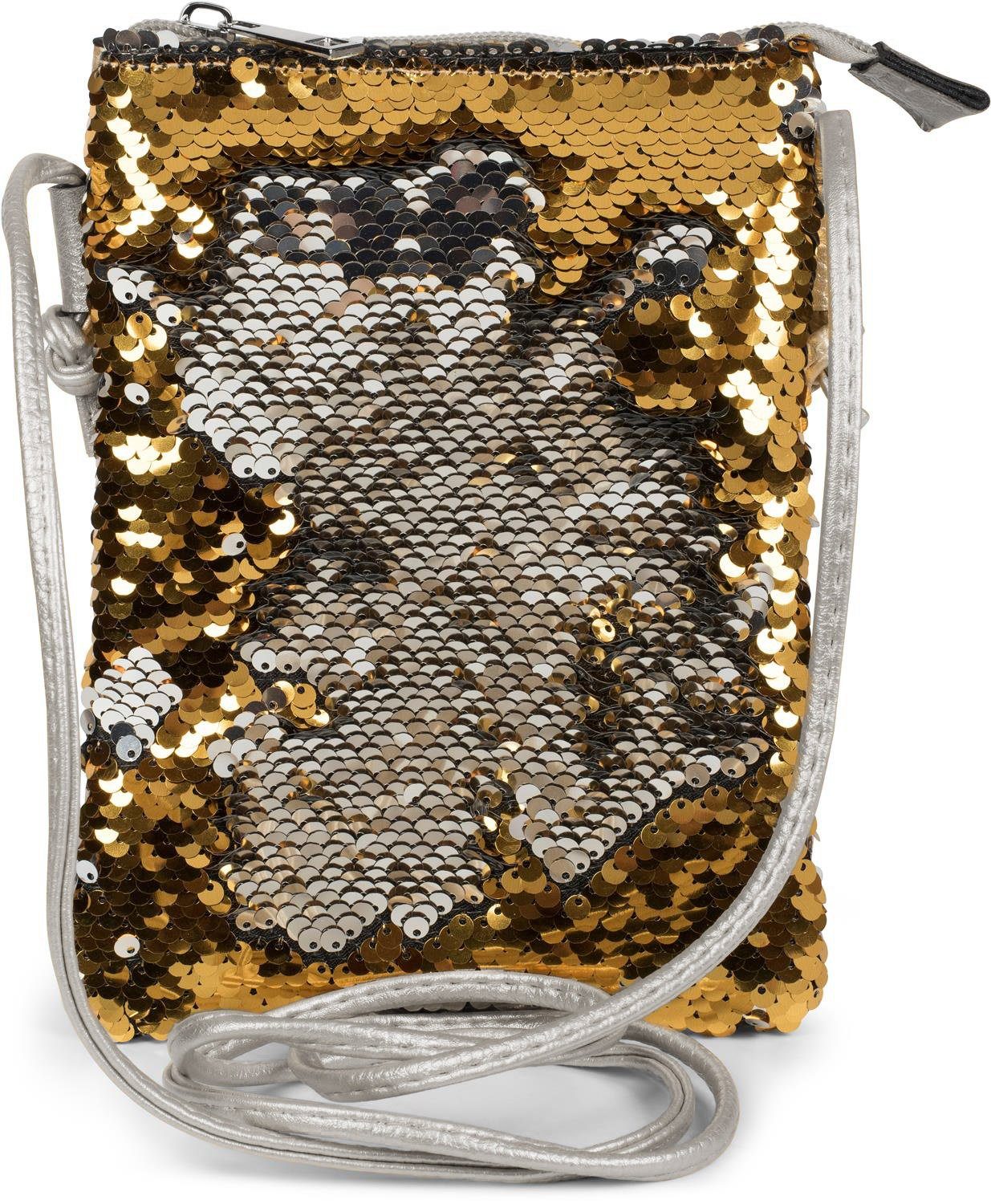 styleBREAKER Mini Bag (1-tlg), Mini Umhängetasche mit Wende Pailletten Silber / Gold