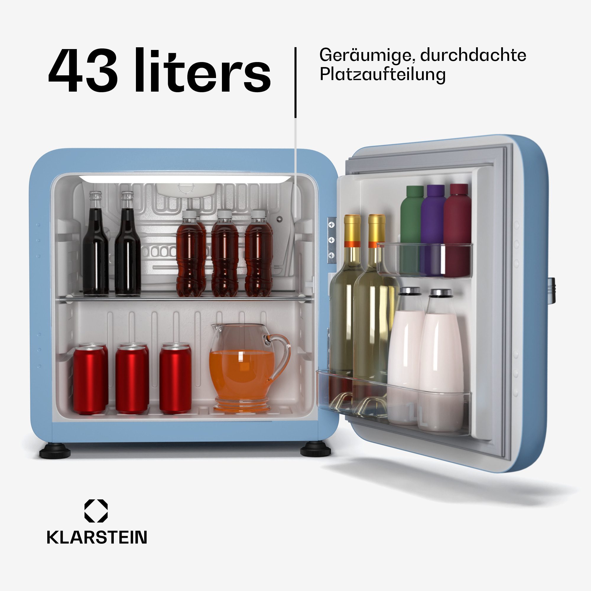 Klarstein Table Top Kühlschrank Audrey Evo Mini Fridge 43, 49.5 cm hoch, 49.5 cm breit, Bier Hausbar Getränkekühlschrank Hotel Mini Fridge 42 L