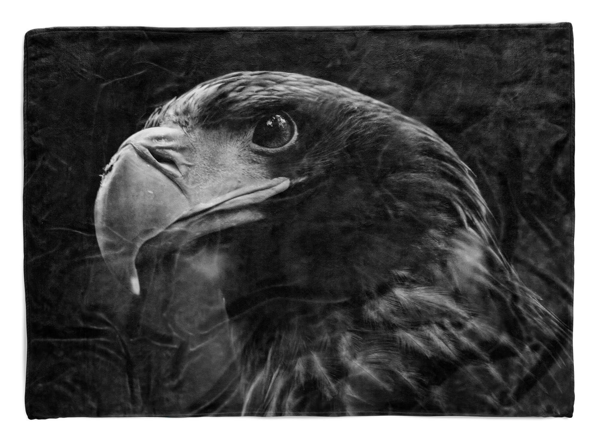 Saunatuch Adler Schwarz Kuscheldecke Strandhandtuch Handtuch Tiermotiv mit Sinus Weiß, Handtuch (1-St), Baumwolle-Polyester-Mix Handtücher Art