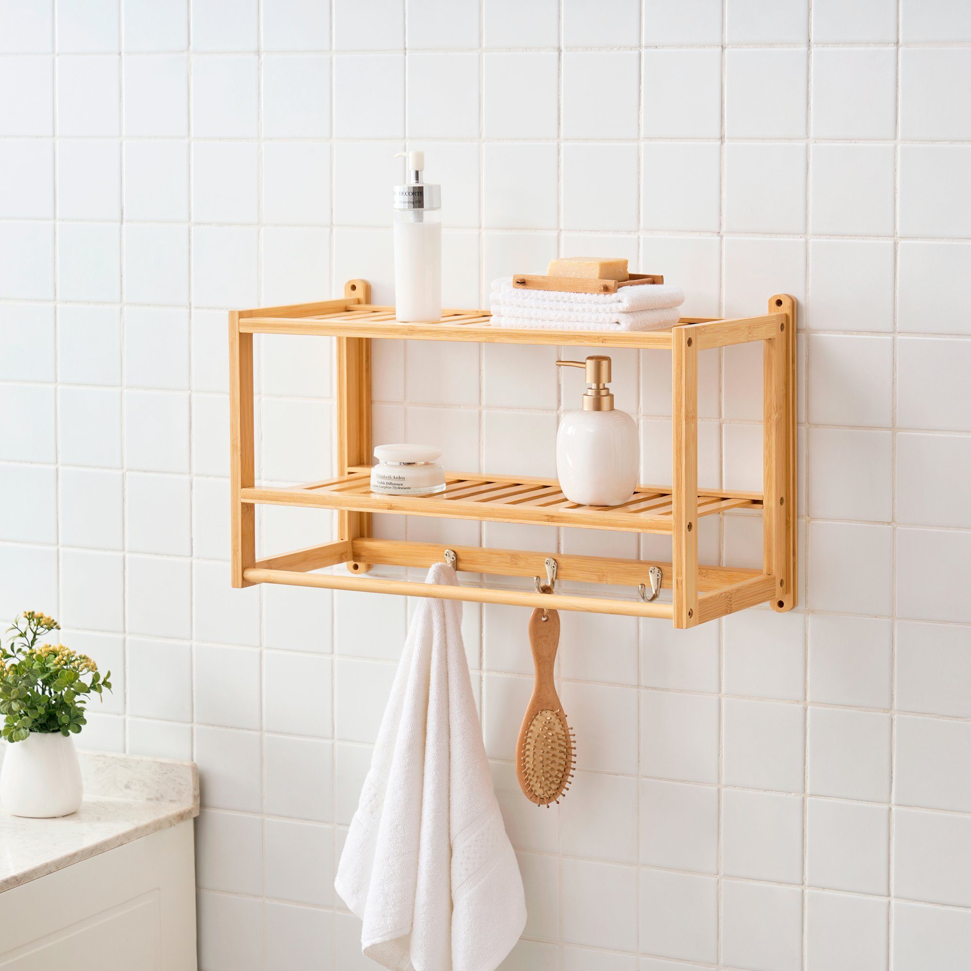 en.casa Wandregal, »Thyborøn« Bambus-Hängeregal mit Handtuchstange günstig online kaufen