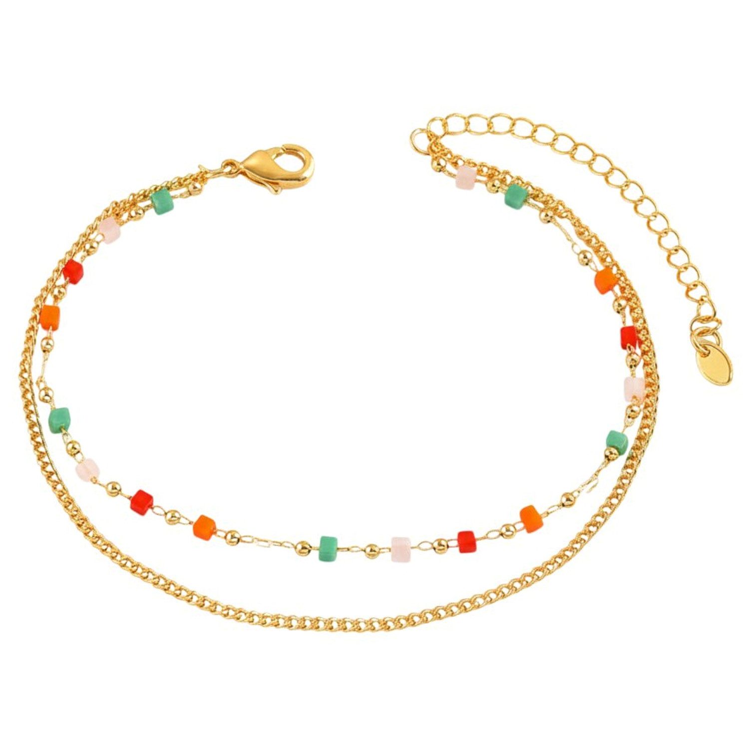 KARMA Fußkette Fußkettchen Damen vergoldet bunt Sommerschmuck (Abendmode Ac günstig online kaufen