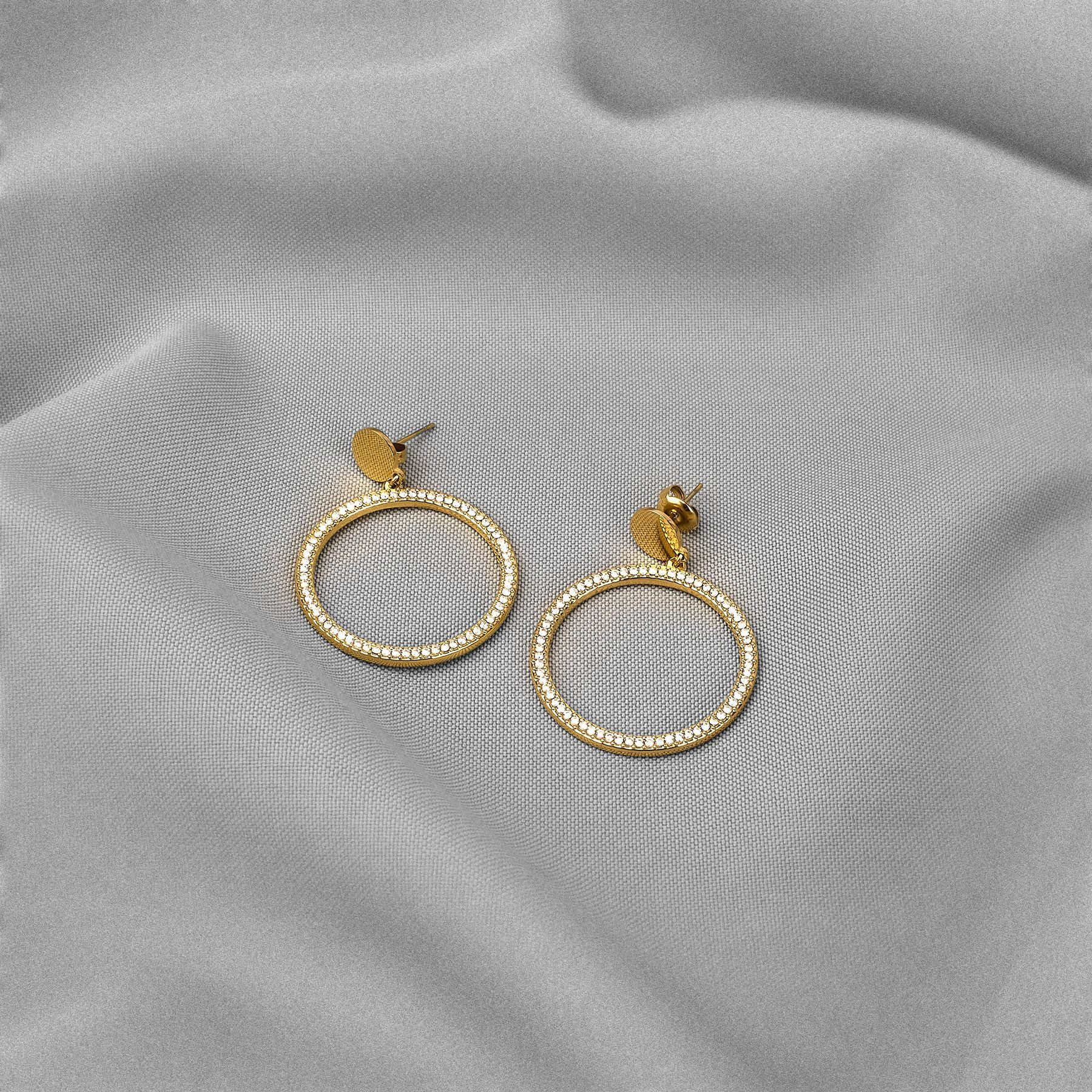 ANELY Paar Ohrhänger Runddesign mit Strassbesatz und Steckverschluss (modisch, 2-tlg., Casualmode), 9059 in Gold