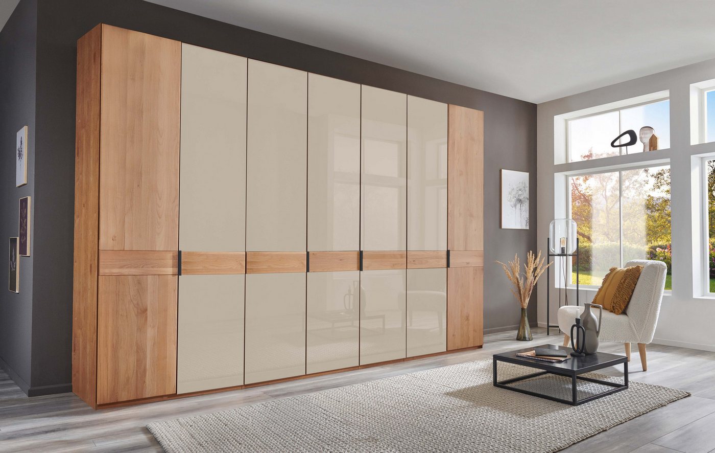 WIEMANN Kleiderschrank Cardiff, Massivholztüren in Kombination mit Glas- oder Spiegeltüren (4 Breiten, 2 Höhen 216/236cm auswählbar) hochwertiges Design in langlebiger Qualität, viel Stauraum