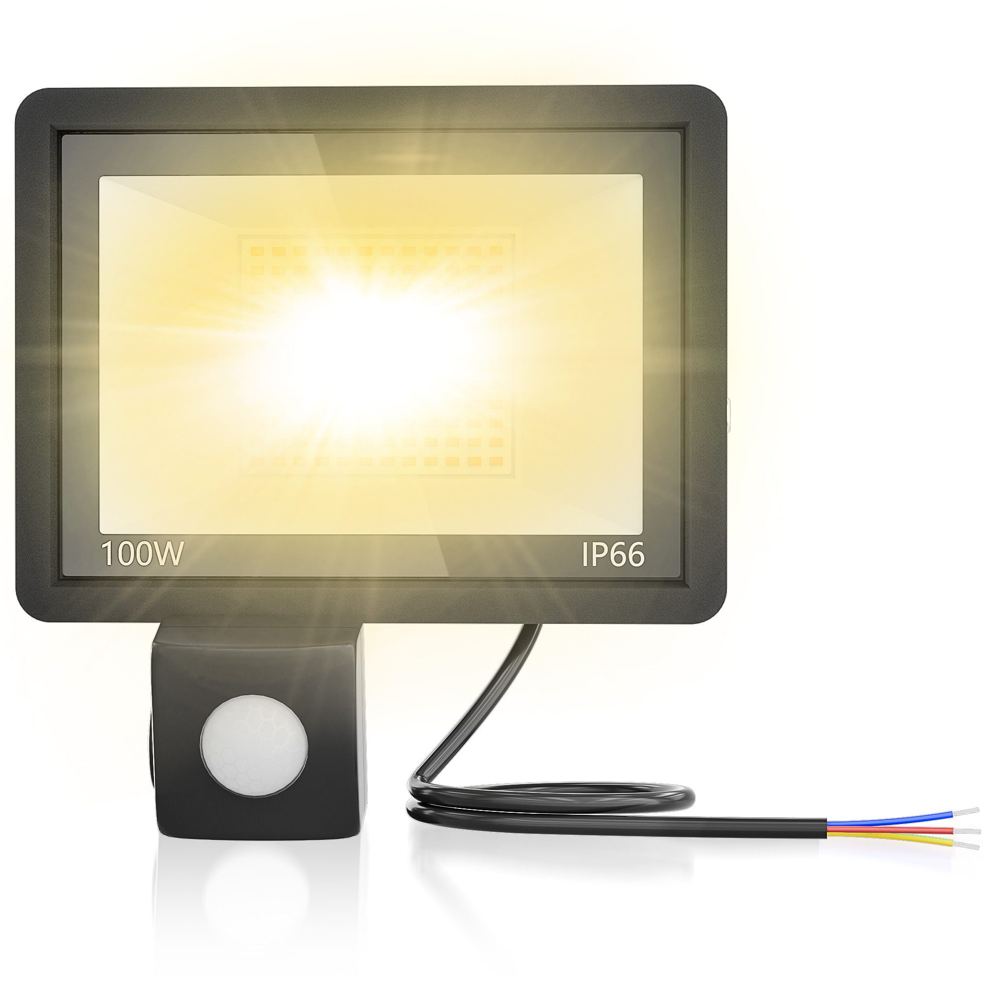 FIVMEN LED Flutlichtstrahler LED Strahler mit Bewegungsmelder 100W Superhell Scheinwerfer, Aussenlampe für Garten, Innenhöfe, Garage