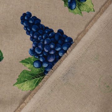 Stoff Dekostoff Leinenlook Weintrauben Reben natur blau grün 1,40m