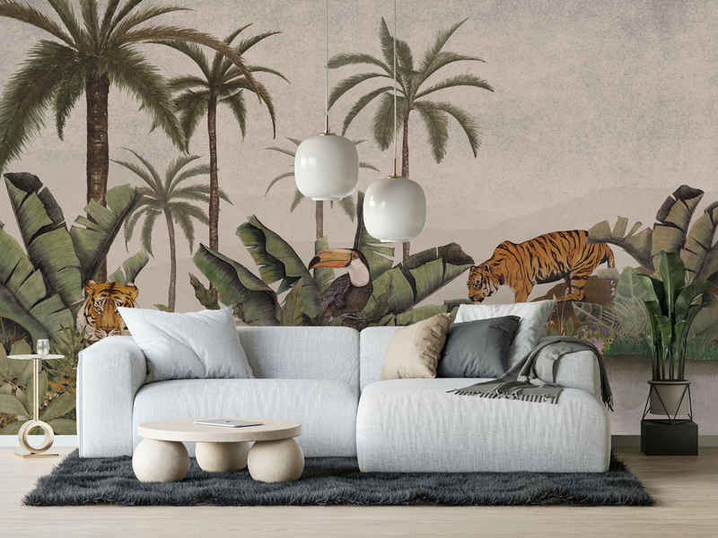 Komar Fototapete Vlies Fototapete - Tiger Jungle - Größe 400 x 250 cm, glatt, bedruckt, (Packung, 1 St)