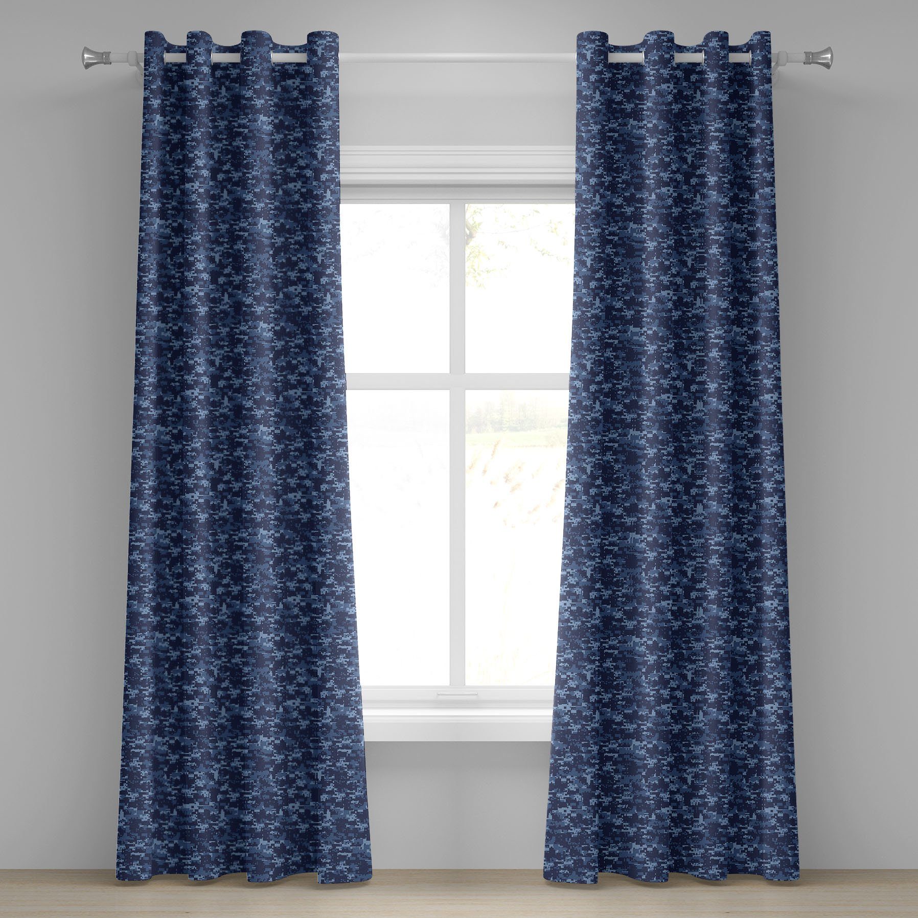 Gardine Dekorative Stil-Effekt Grunge Blau 2-Panel-Fenstervorhänge Abakuhaus, Schlafzimmer Camouflage Wohnzimmer, für
