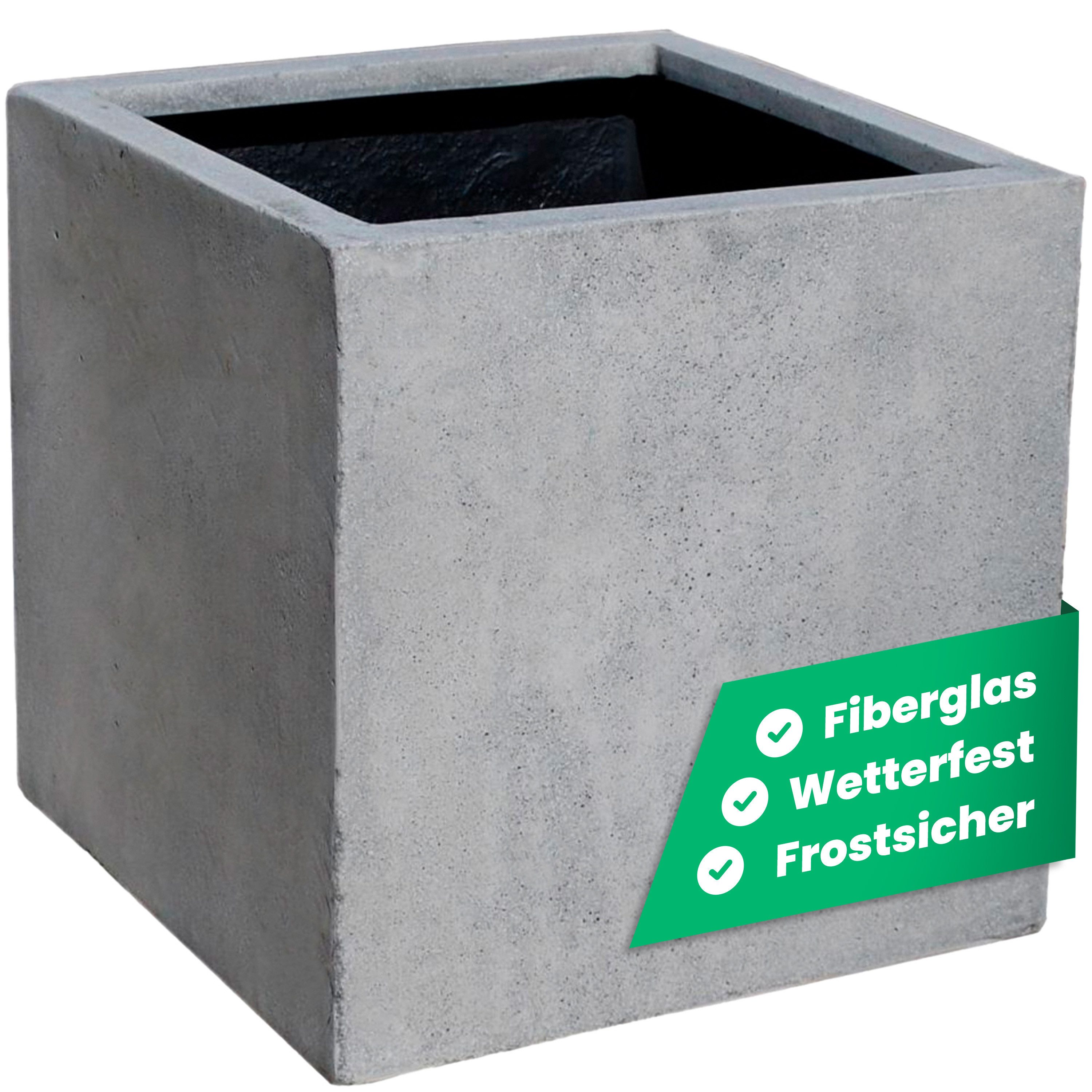 VIVANNO Pflanzkübel Fiberglas BLOCK Würfel - Betongrau Beton-Design (1 St), 30x30x30 cm