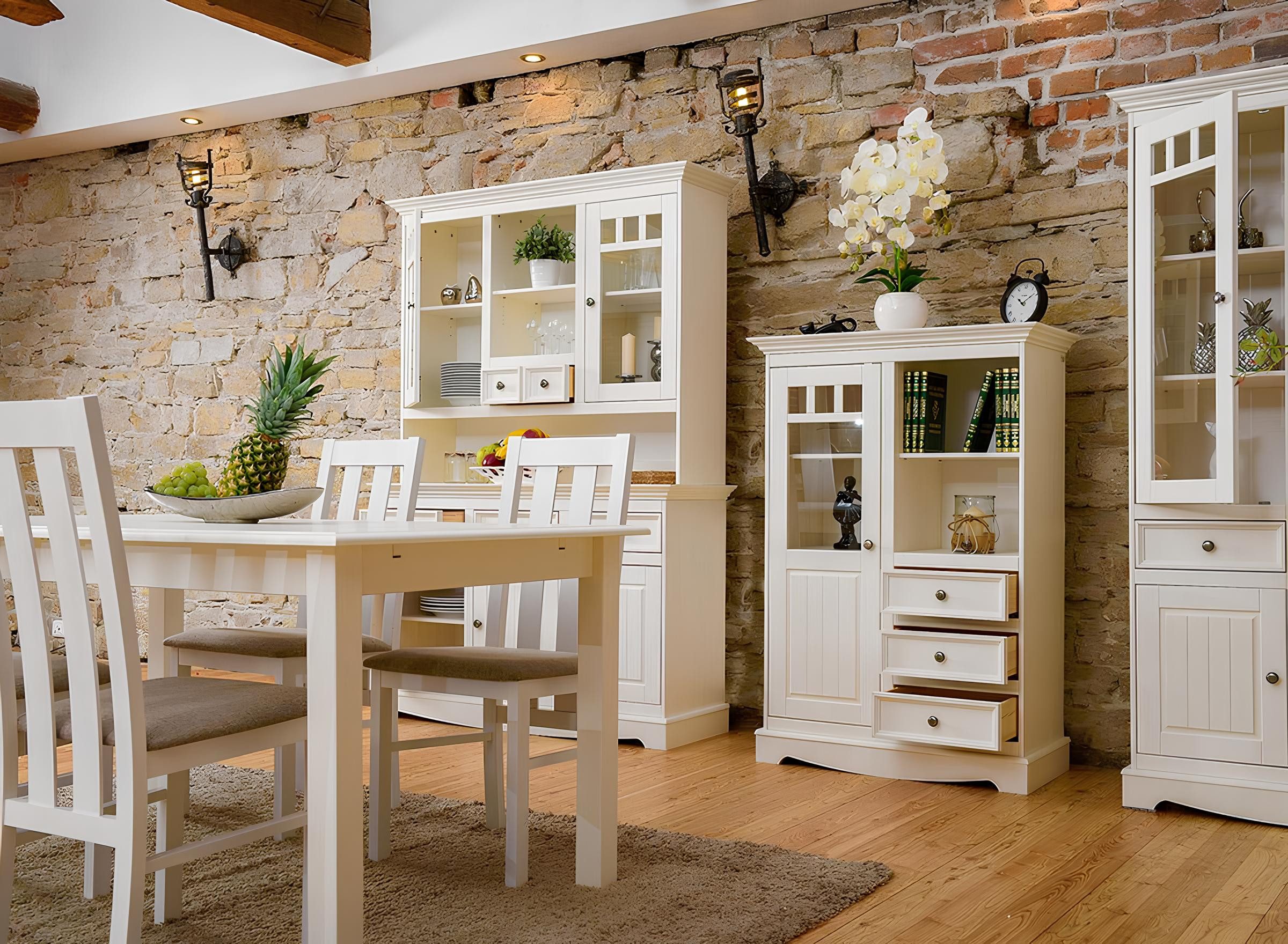 JVmoebel Anrichte Rustikales Holzregal mit Soft-Close-Funktion und Glasdetails (1 St., Aktenschrank), Made in Europa
