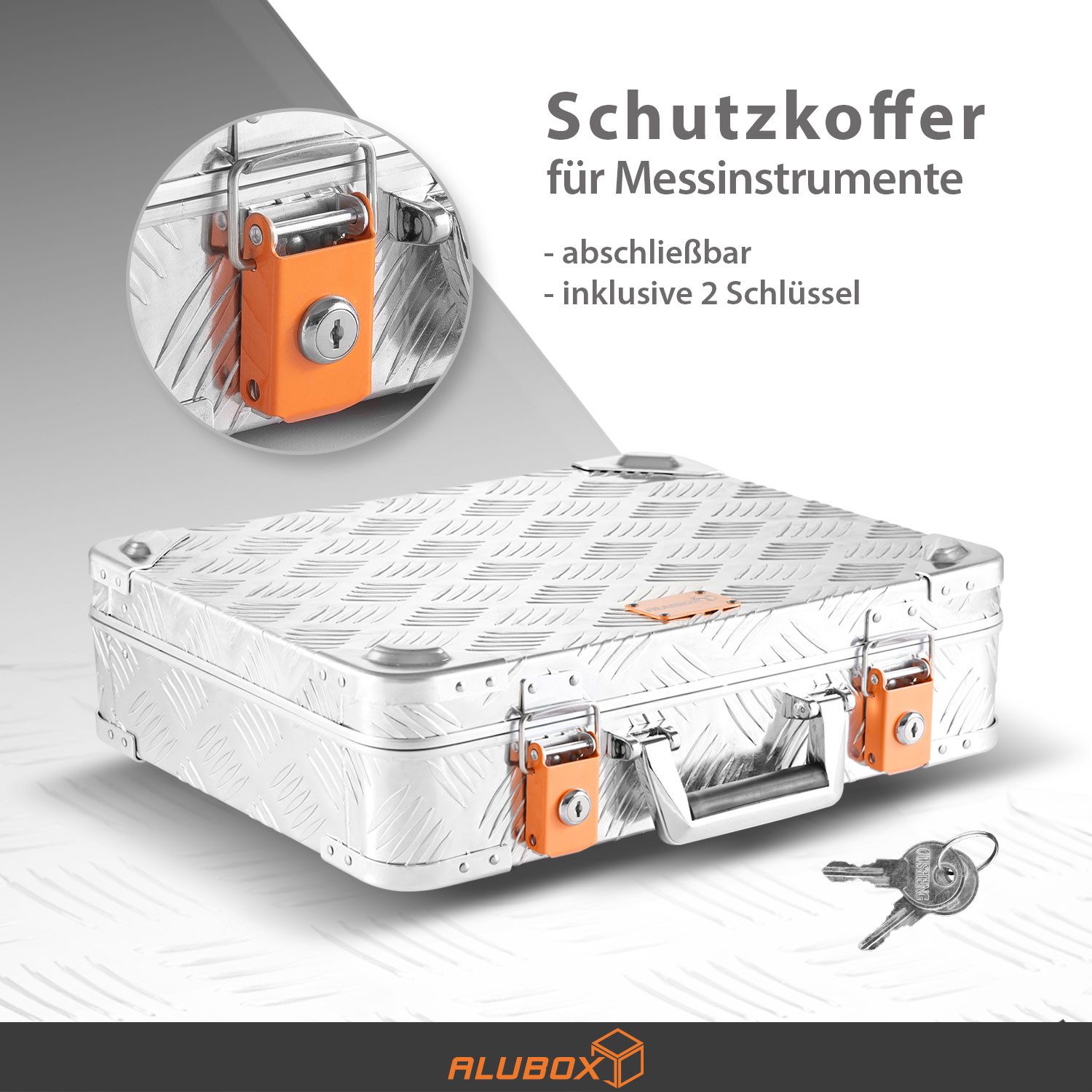 ALUBOX Koffer Schutzkoffer Aluminium Riffelblech, mit Schaumstoffpolsterung - mit Zylinderschlössern ausgestattet