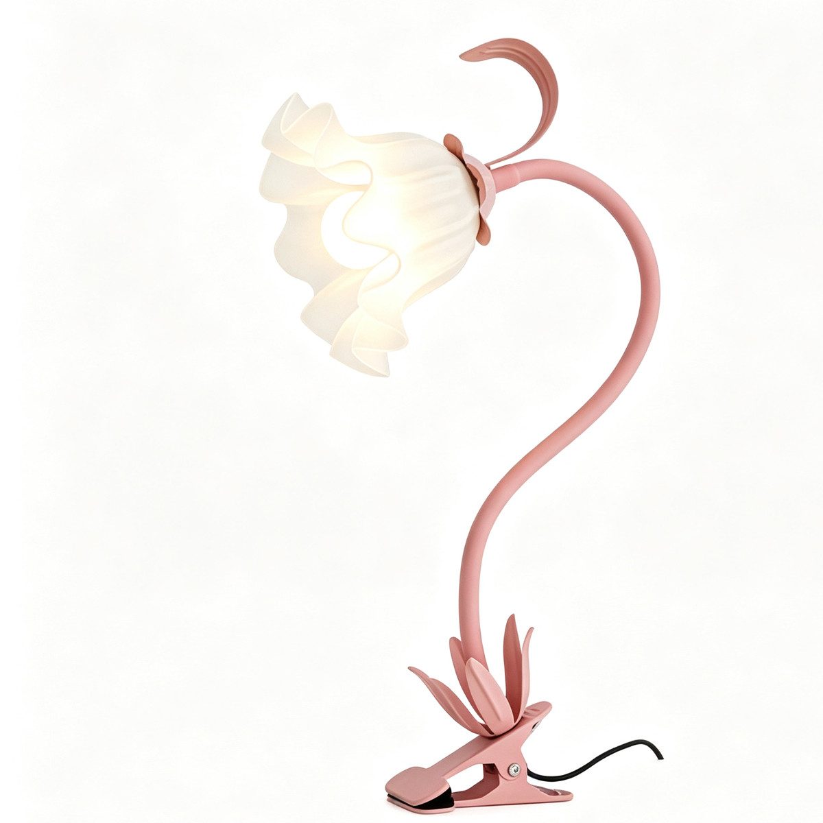 FELIXLEO LED Schreibtischlampe LED Leselampe mit Clip, rosa Blume, USB, Klemmlampe