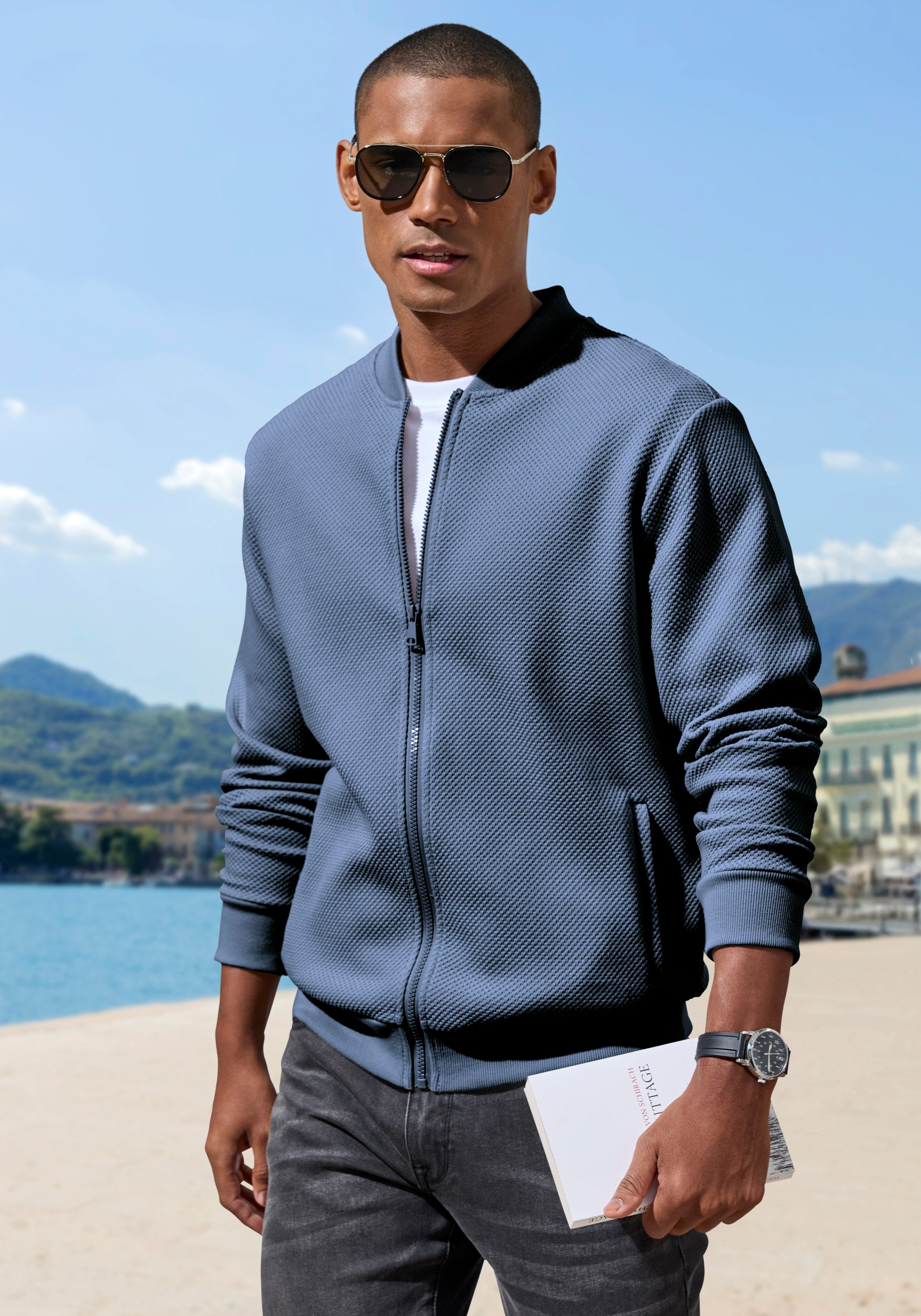 John Devin Sweatjacke aus Struktur-Qualität, relaxed fit in Struktur-Qualität, mit Reißverschluss – Bild 5 von 5