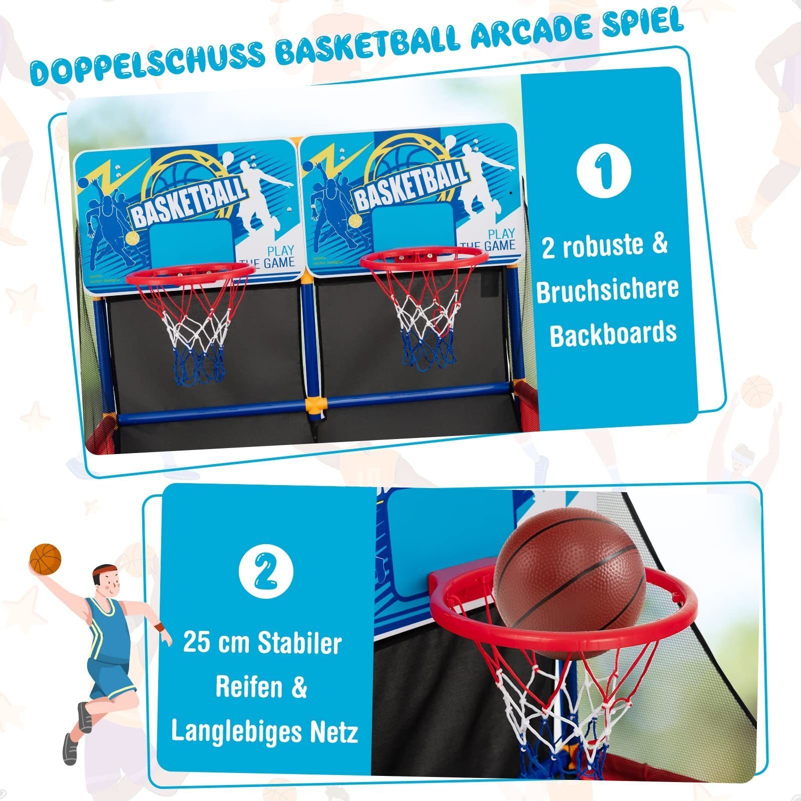 COSTWAY Basketballkorb Arcade Basketballspiel, für In-/Outdoor 2 Spieler
