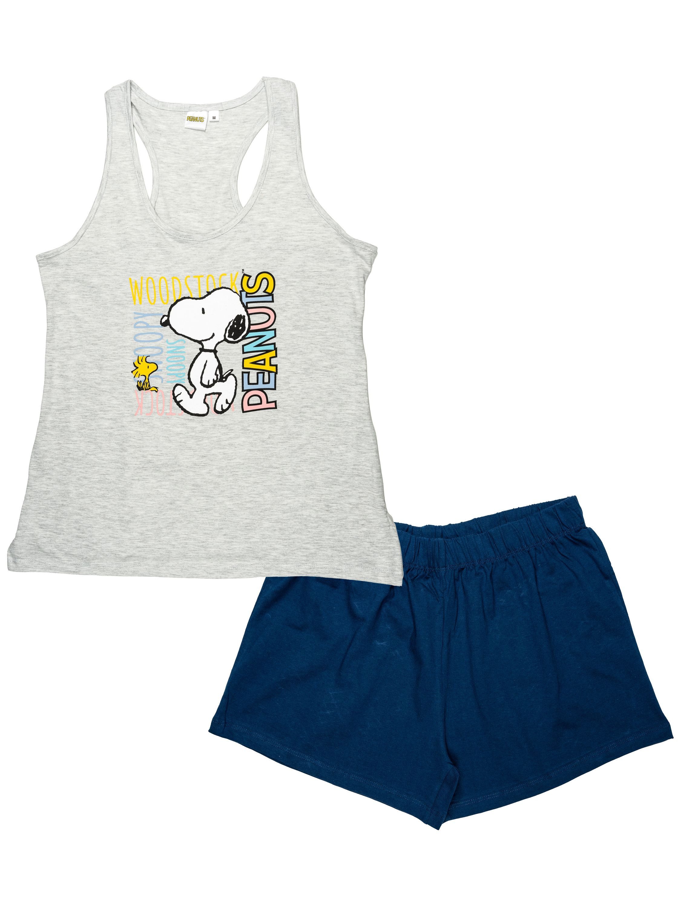 United Labels® Schlafanzug Peanuts Snoopy Schlafanzug Pyjama Set ohne Ärmel Tanktop mit Shorts