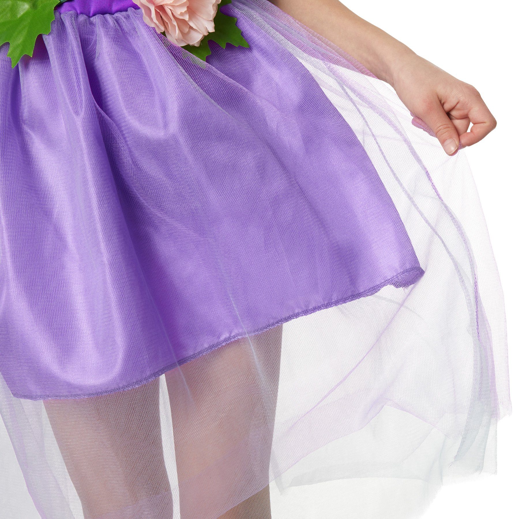 dressforfun Kostüm Mädchenkostüm Zauberblumen Fee, Hinreißendes Kleid in kräftigem Lila mit blauen und türkisen Elementen