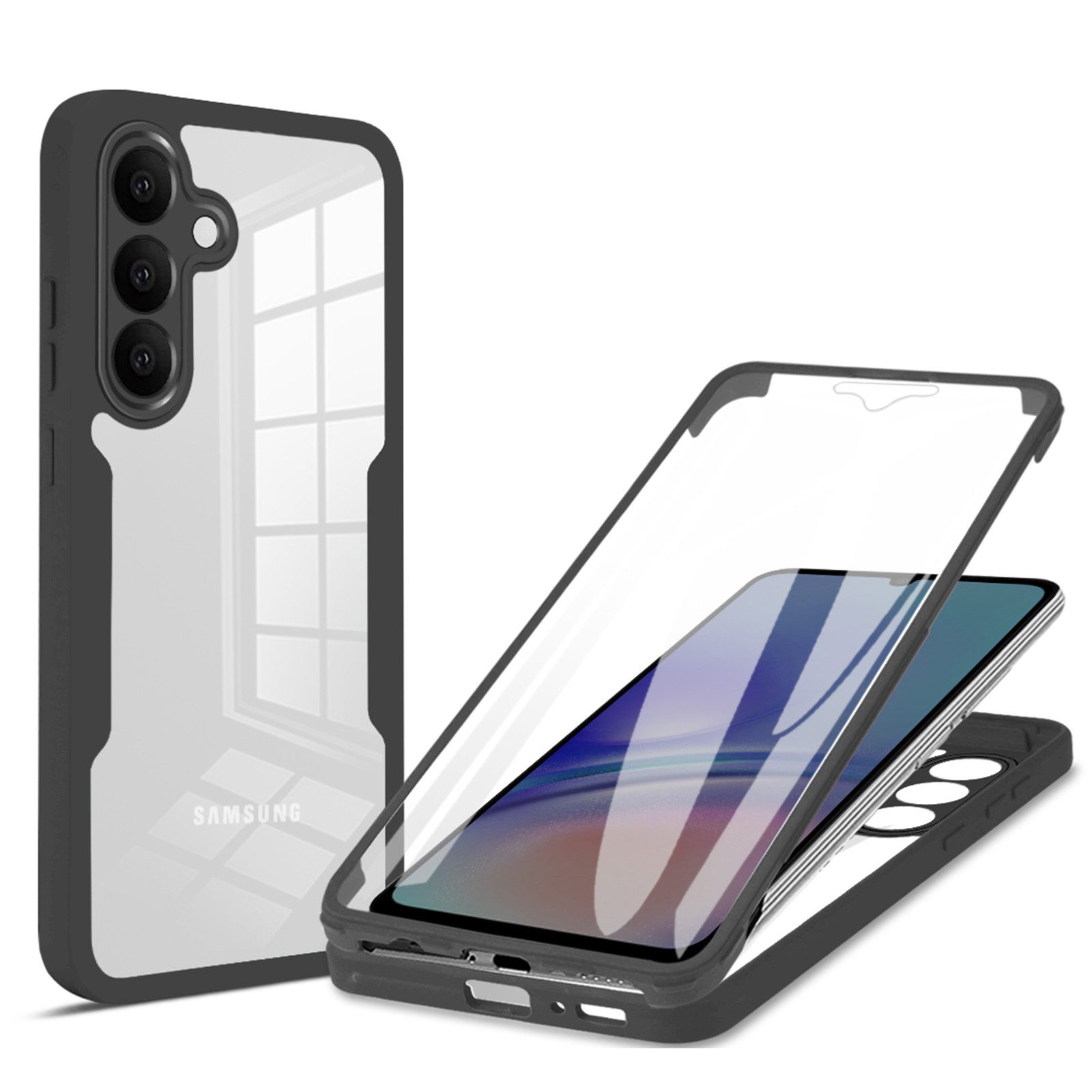 betterfon Handyhülle Handyhülle für Samsung Galaxy S25 FE 2-teiliges 360° TPU Schwarz, Vollschutz Case mit integriertem Displayschutz und klarer Sicht