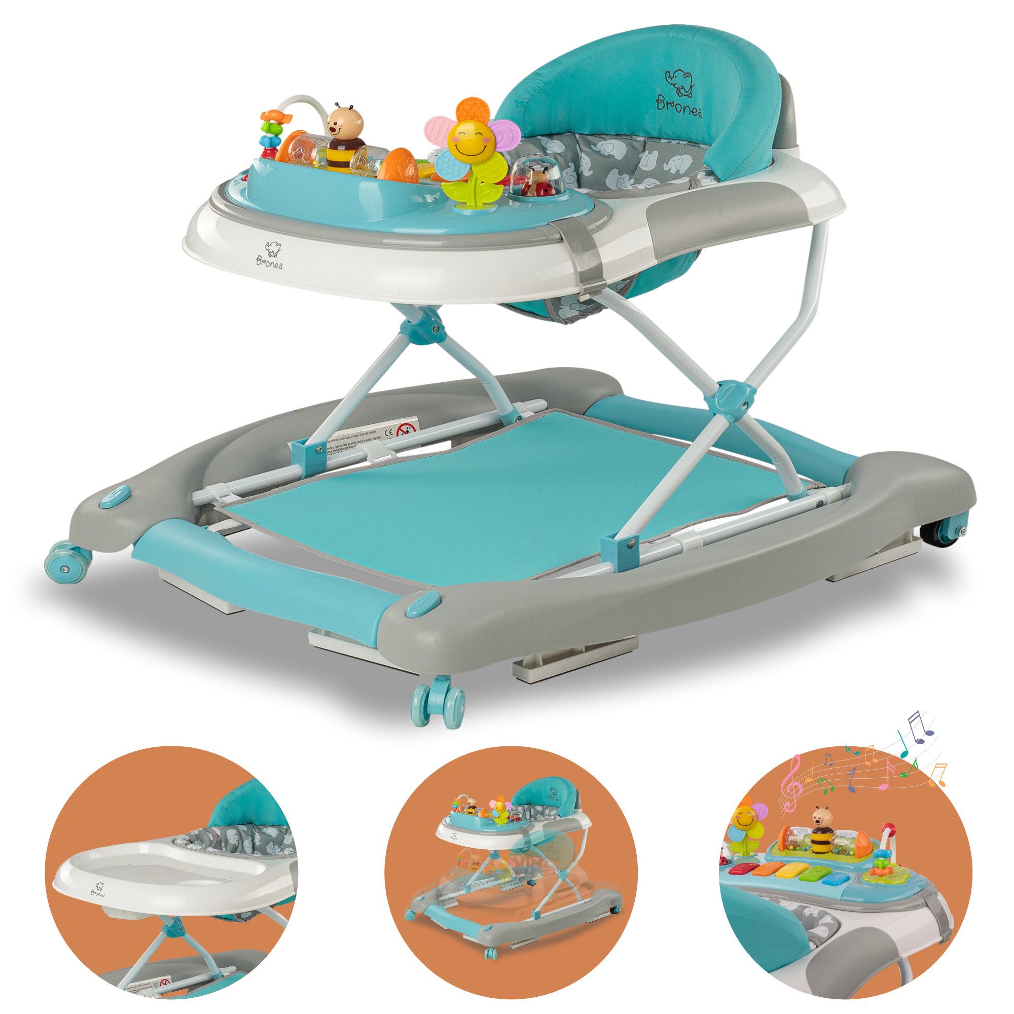 Lauflernhilfe Happy Life 4-in-1 Babywalker Gehfrei Baby Lauflernwagen Schaukel Blau