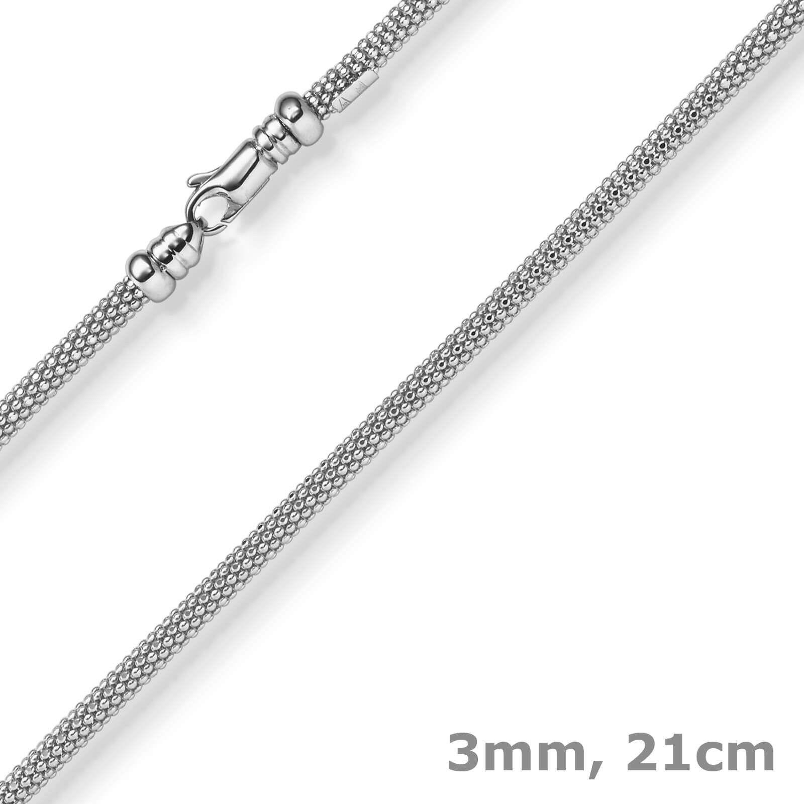 Schmuck Krone Goldarmband 3mm Himbeer Armband aus 585 Weißgold 21cm, Gold 585