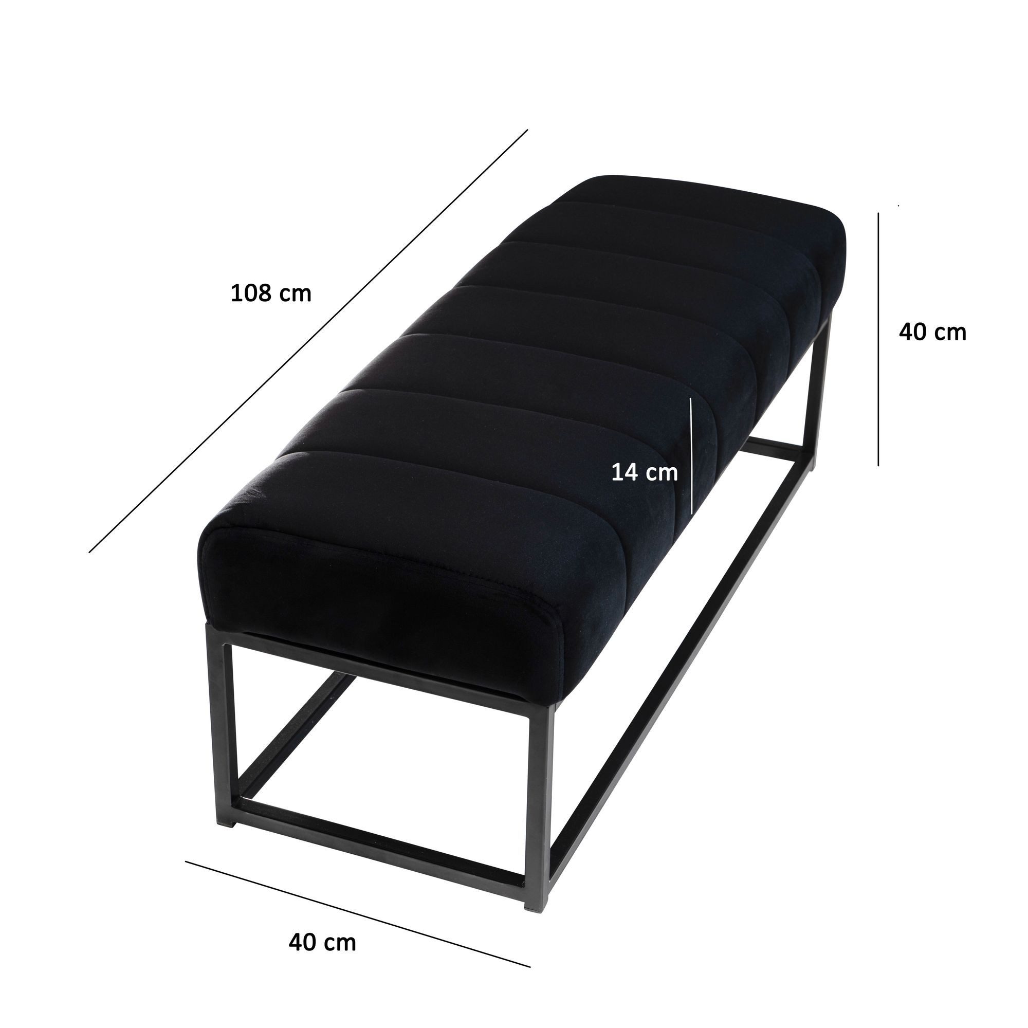 FINEBUY Bettbank FB60343 Sitzbank Polsterbank Samt 108 cm Flurbank Modern Bank (Samt Schwarz 108x40x40 cm, Flur Polsterbank), Design Stoffbank Schlafzimmer, Garderobenbank