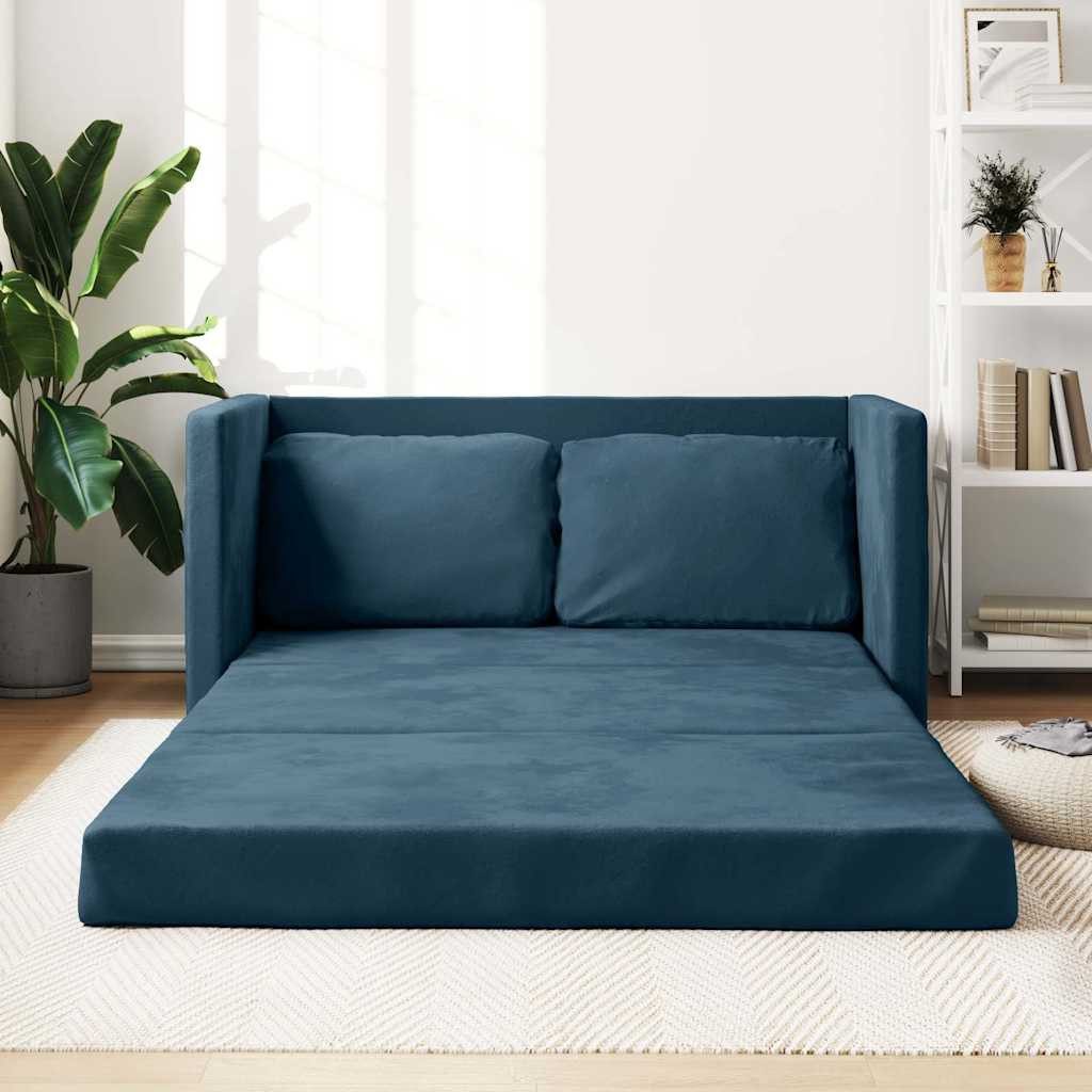 vidaXL Sofa Bodensofa mit Schlaffunktion Blau 122x204x55 cm Samt, 1 Teile