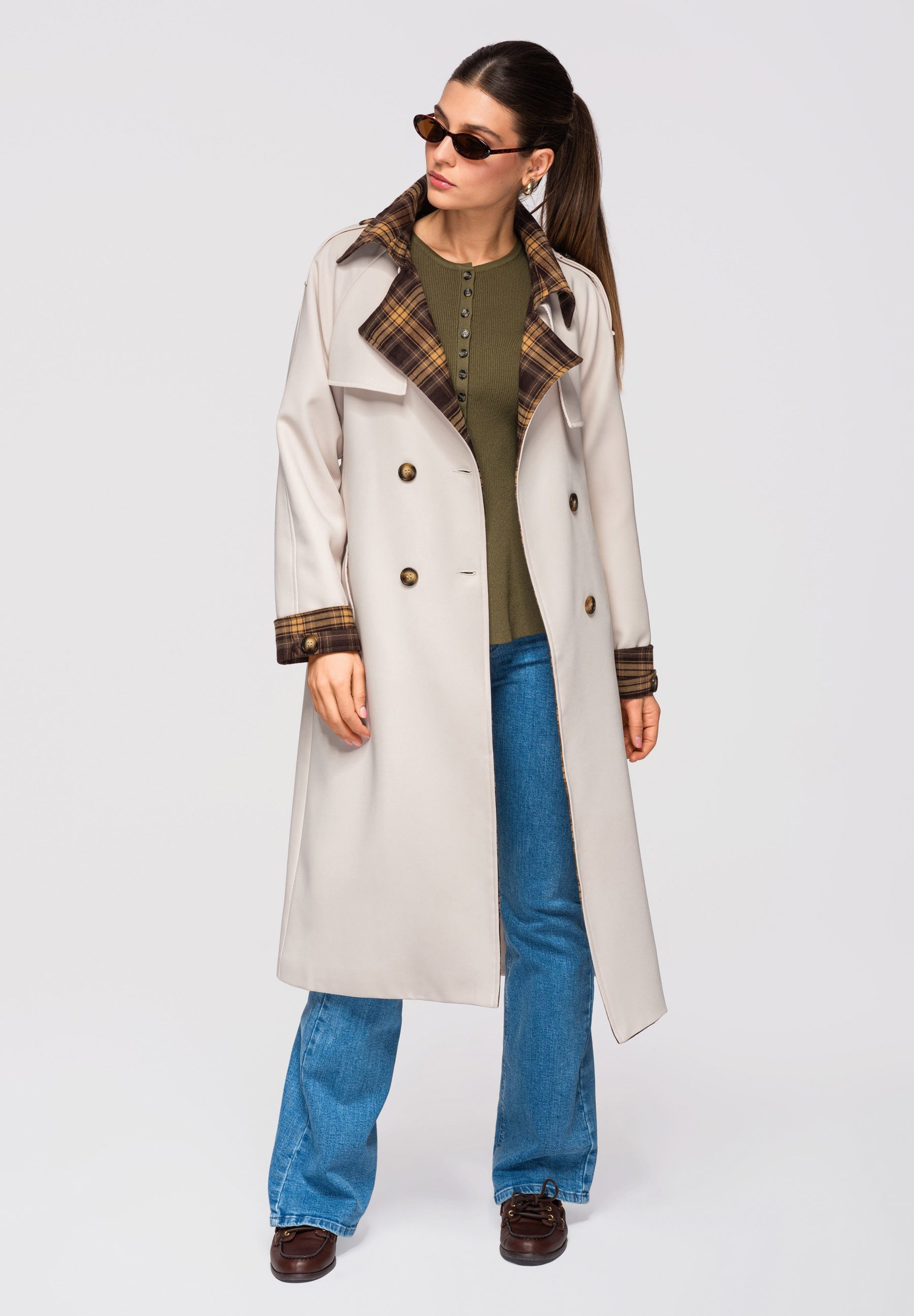 OMBRE Trenchcoat Damen Trenchcoat Klassisch Elegant (kein Set, 1-tlg) Kontrastfutter