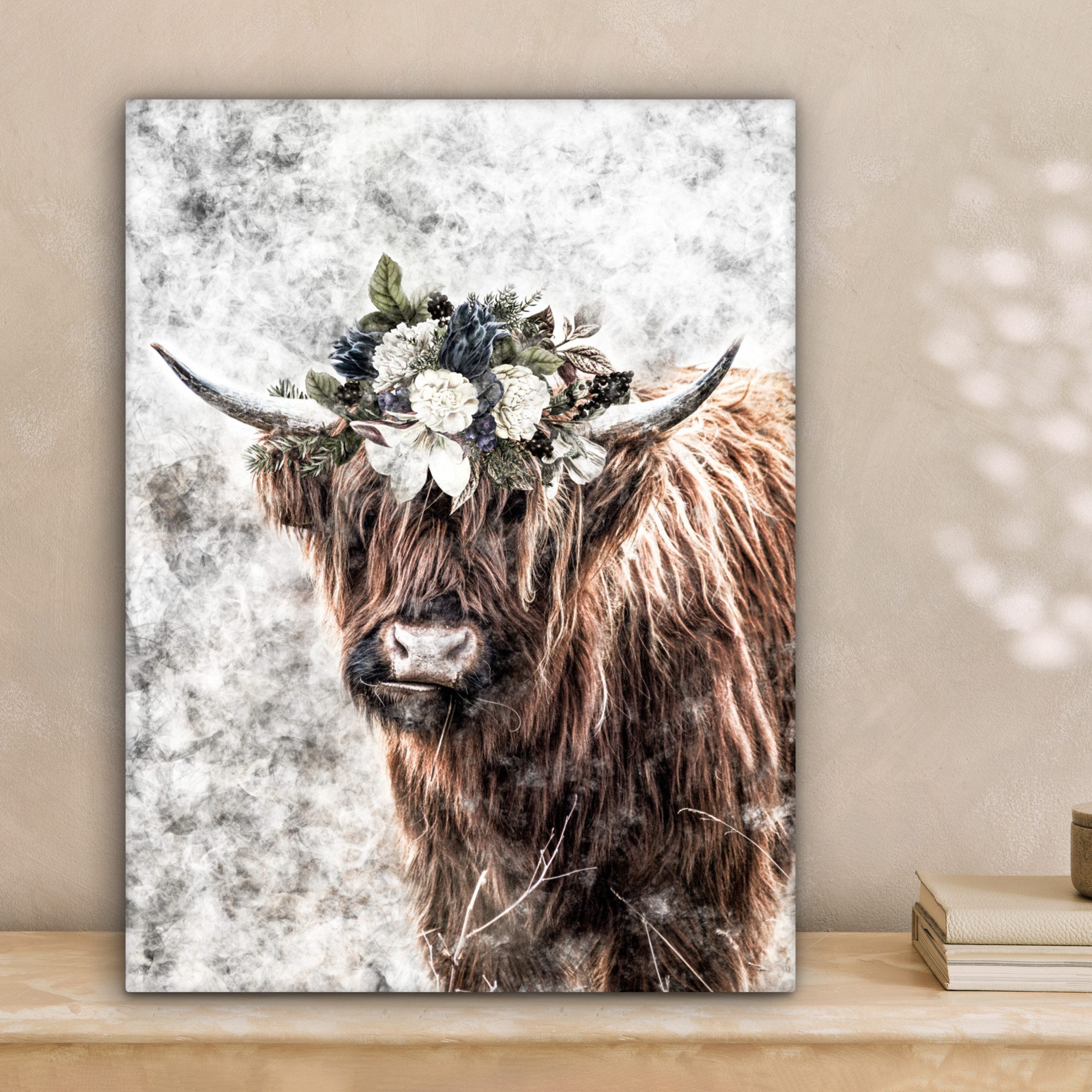 OneMillionCanvasses® Leinwandbild Schottischer Highlander - Marmor günstig online kaufen