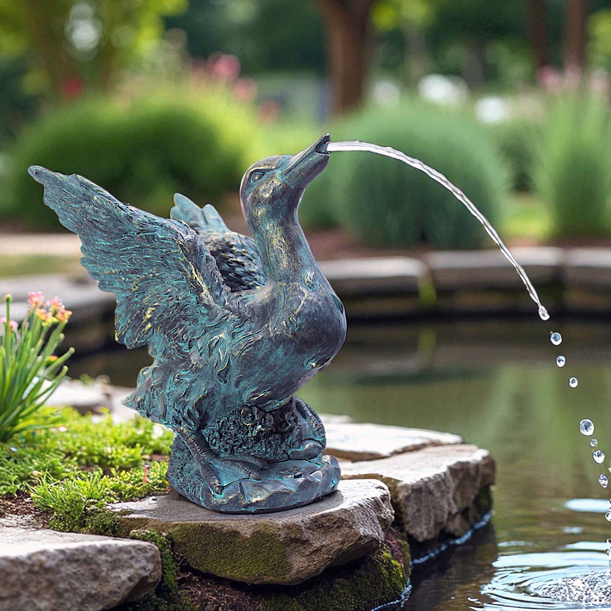 Arnusa Wasserspeier Solar Wasserspiel Teichfigur Ente günstig online kaufen