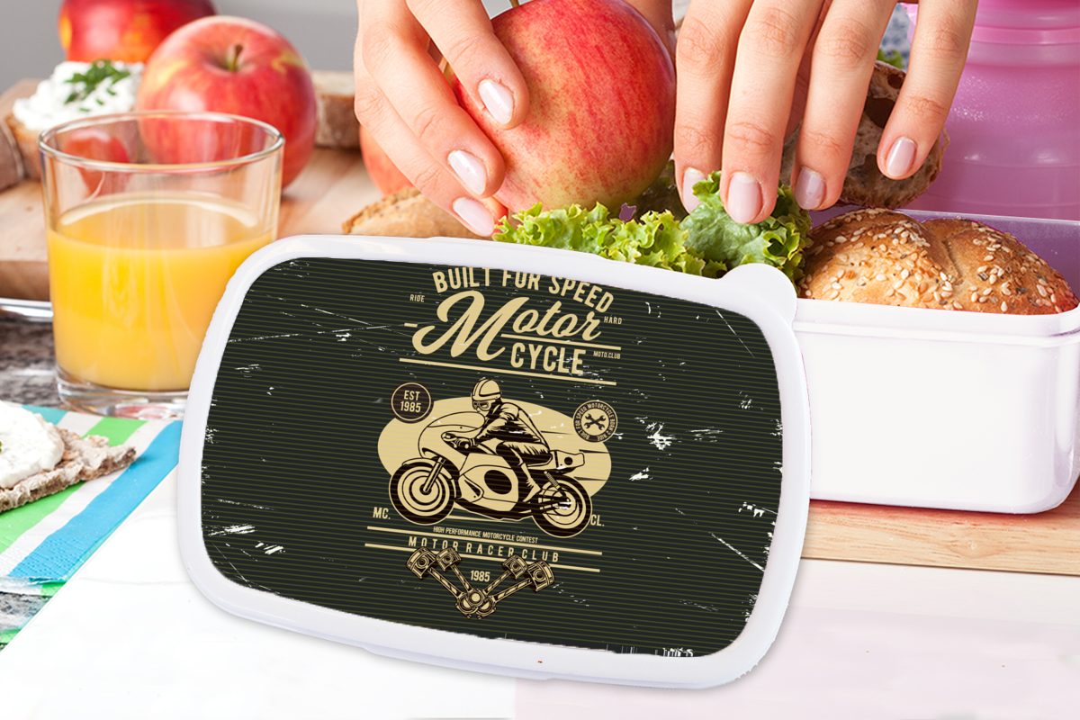 für Erwachsene, - Mädchen - MuchoWow und Briefe, Kinder Brotbox Jungs für weiß Motorrad Brotdose, Retro und Lunchbox (2-tlg), Kunststoff,