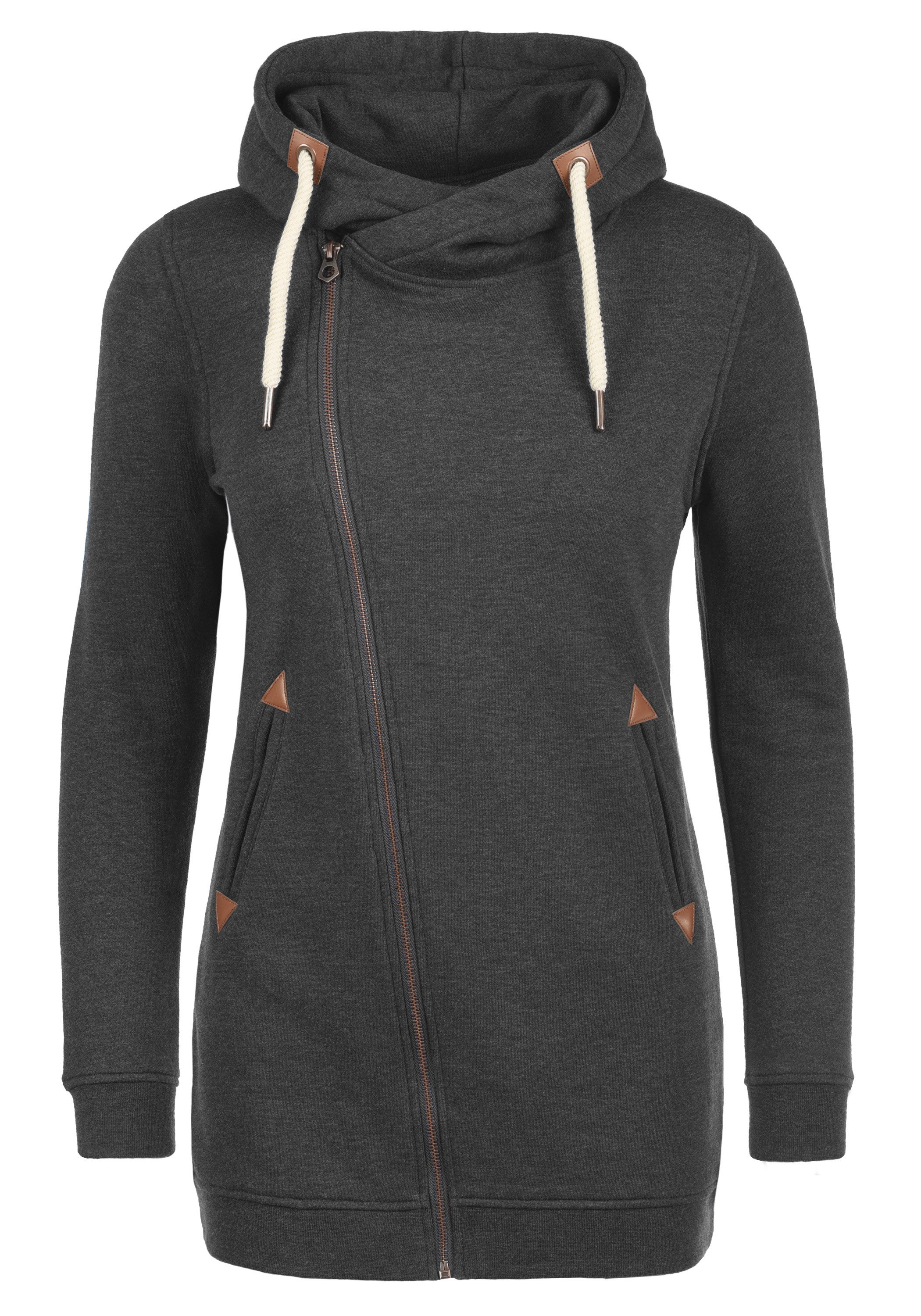 DESIRES Kapuzensweatjacke Vicky Zip Hood Long Sweatshirtjacke mit asymmetrischen Reißverschluss