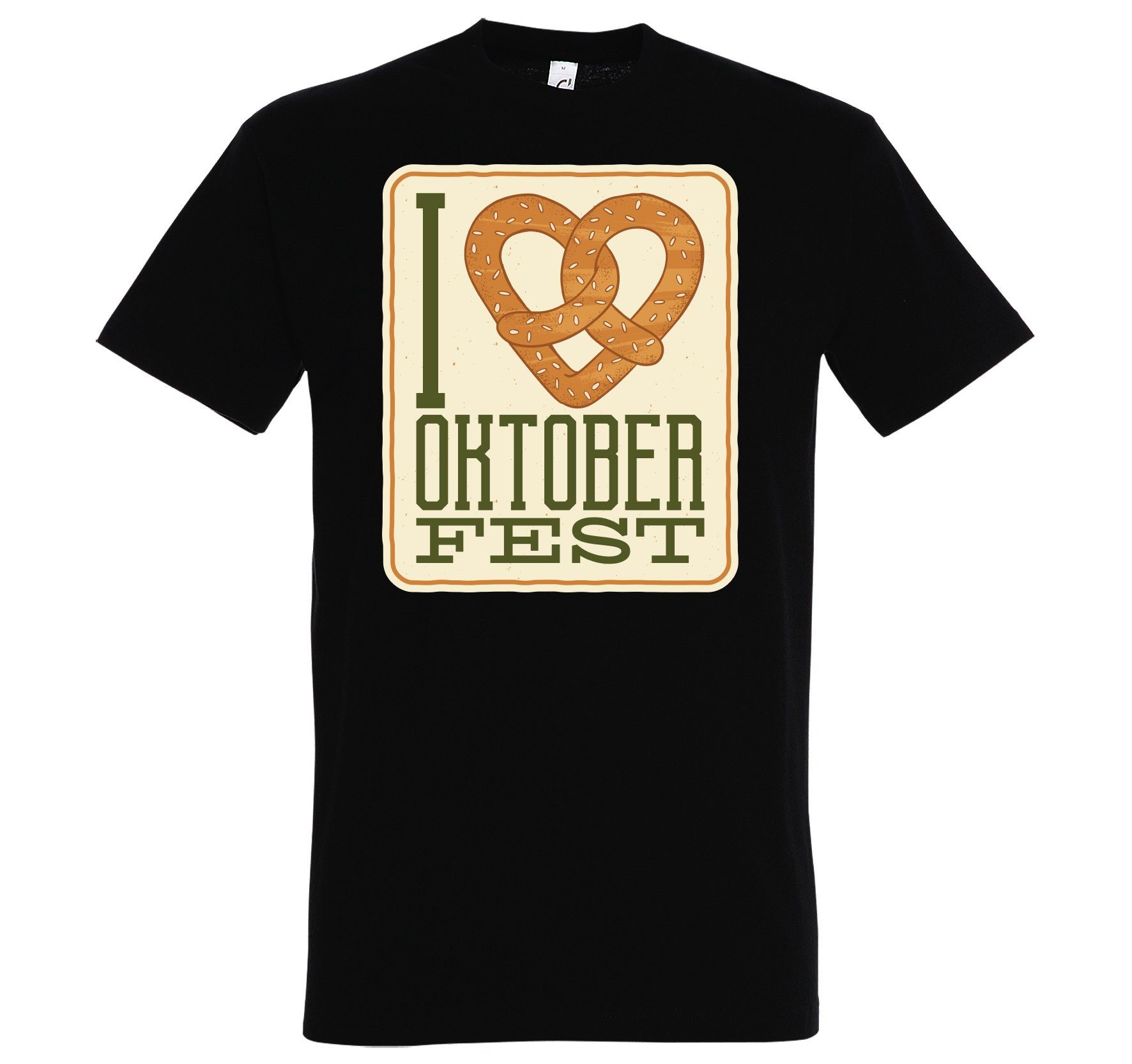 Spruch Herren LOVE OKTOBERFEST und Youth Aufdruck Brezel mit Schwarz Designz Print-Shirt T-Shirt I Fun-Look