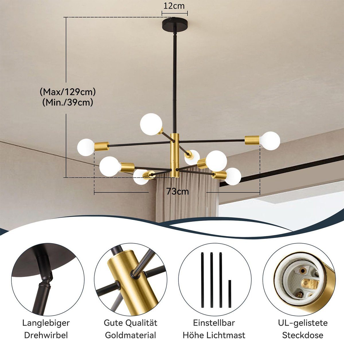 DOPWii Deckenleuchten Moderner geeignet für Lichter 8 LED Zweig-Kronleuchter, Wohnzimmer