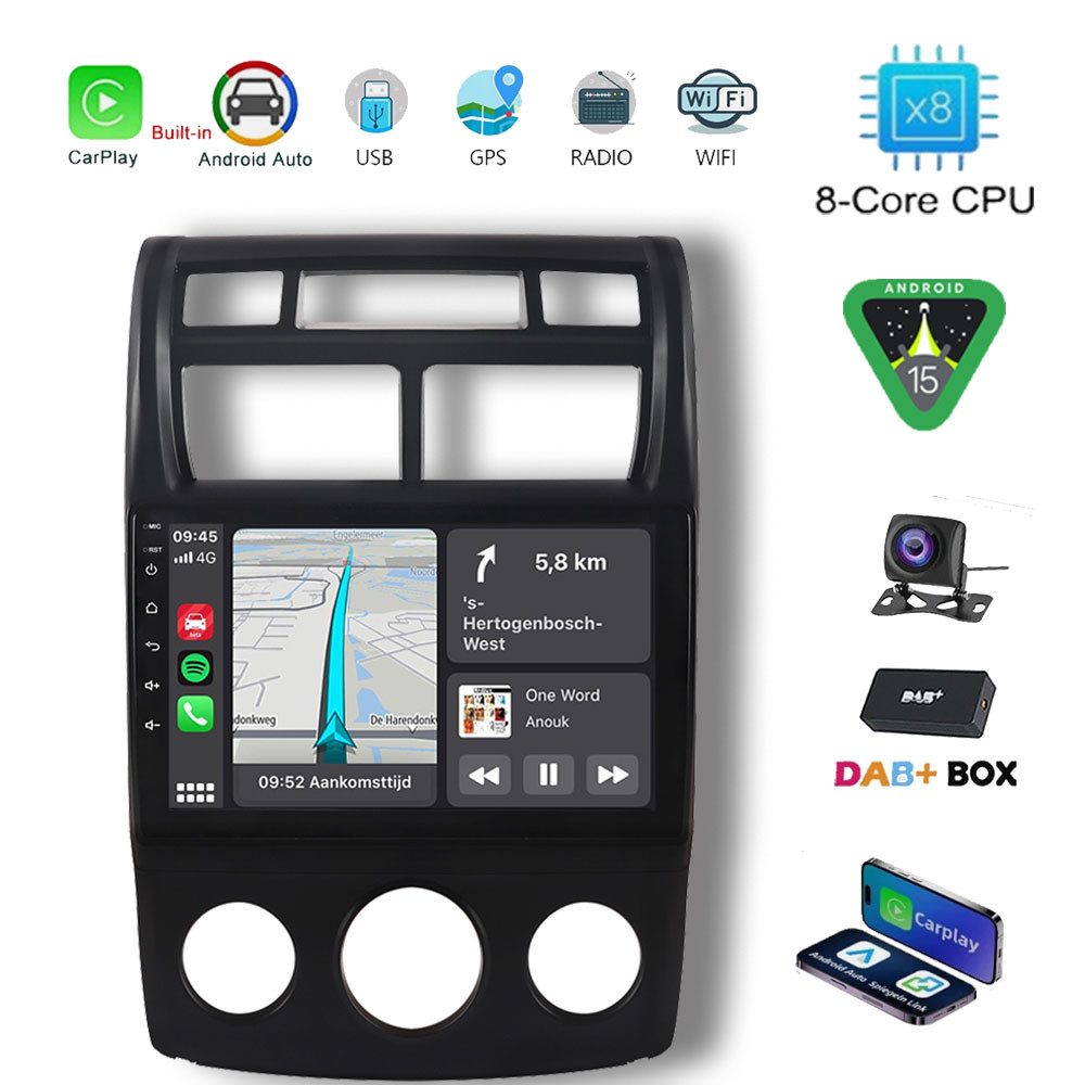 A-Sure 4+64GB Android 15 CarPlay DSP Navi BT Für Kia Sportage JE KM 2004-2009 Autoradio (Digitalradio (DAB), FM, AM, 1280*800 IPS Screen/8-Core CPU)