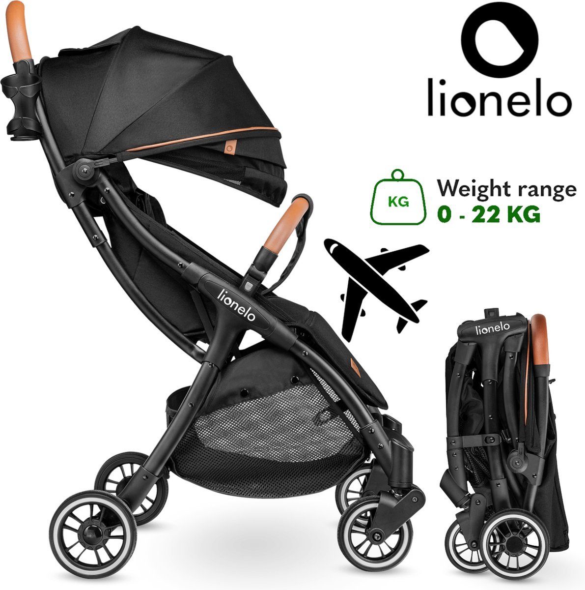 lionelo Kinder-Buggy JULIE ONE, Fußdecke,Getränkehalter,bis 22KG [Airline-Gepäck]