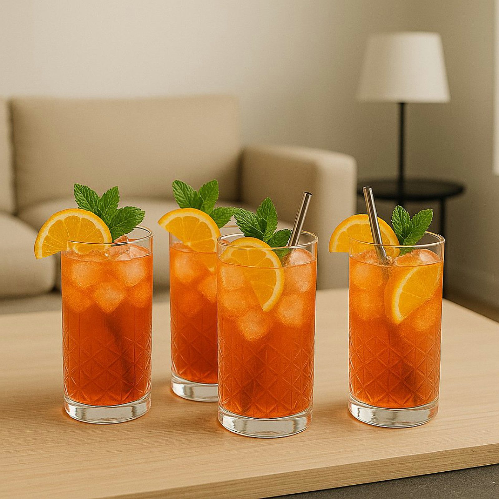 Koopman Glas Wasserglas 360ml Transparent 4 er Set, 4-tlg., Glas, Schliffmuster, Wasser, für Cocktails, 3mm Stärke, Langlebig