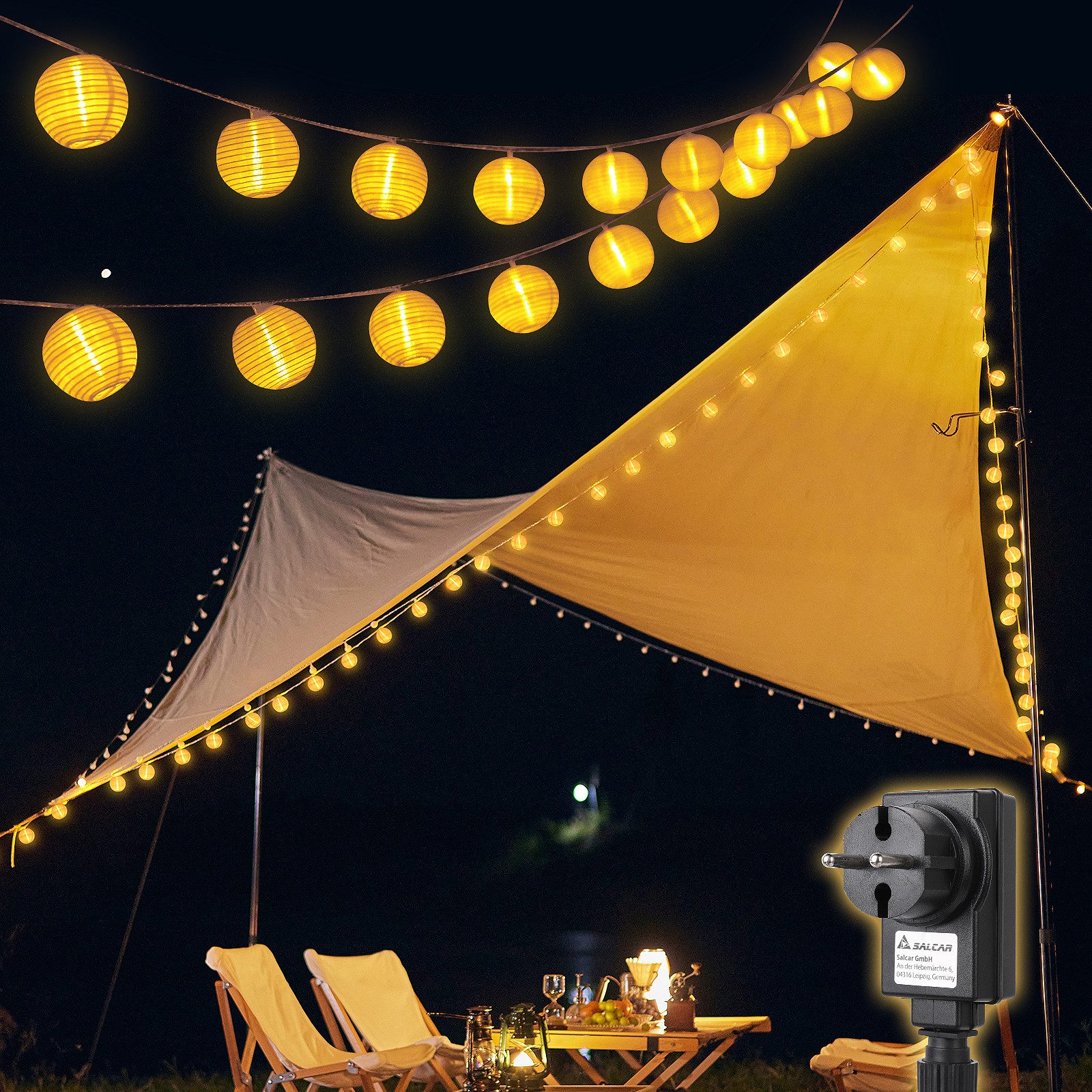 Salcar LED-Lichterkette LED-Lampions Lichterkette Außen-Lichterkette Laterne LED Lichter, 5m 20 Lampions, IP44, Garten, Balkon, Hof Deko