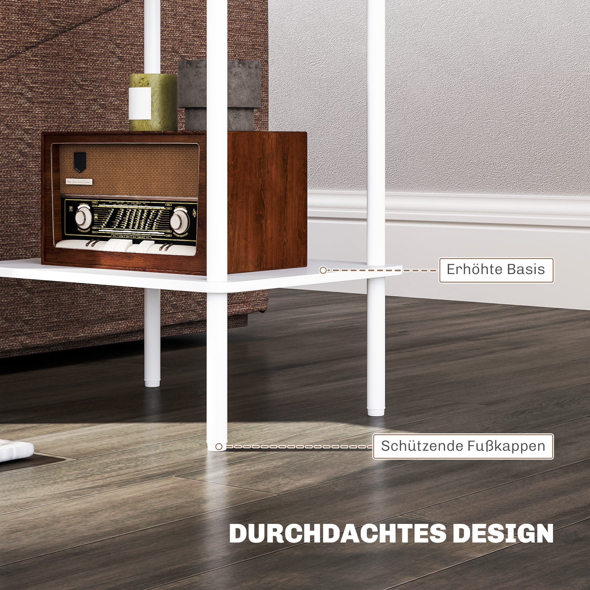 HOMCOM Beistelltisch mit Aufbewahrungsfach und Metallrahmen (Sofatisch, 1-St., Nachttisch), für Wohnzimmer, Schlafzimmer, Weiß