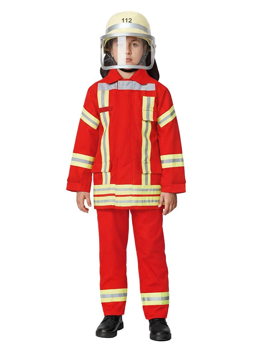 Maskworld Kostüm Feuerwehrmann rot Karneval Faschingskostüm Kinder, Rote Kinder-Uniform mit Aufdruck 'Feuerwehr'